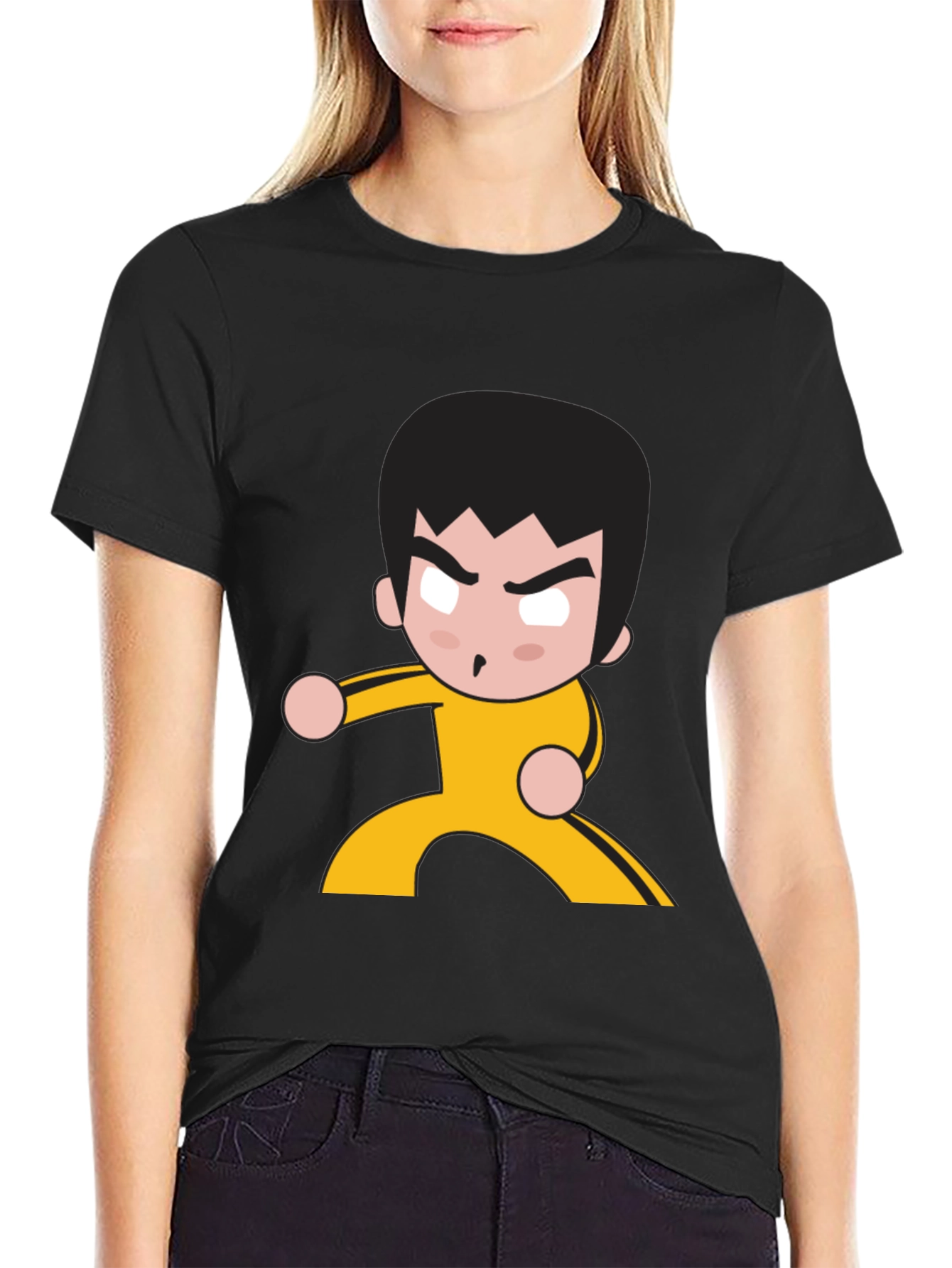 Martial Arts Cartoon Graphic Black T-Shirt