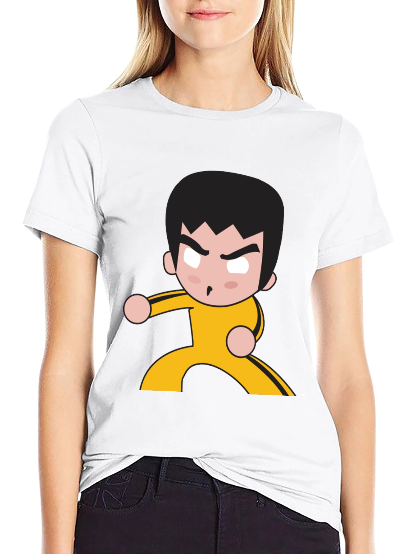 Martial Arts Cartoon Graphic Black T-Shirt