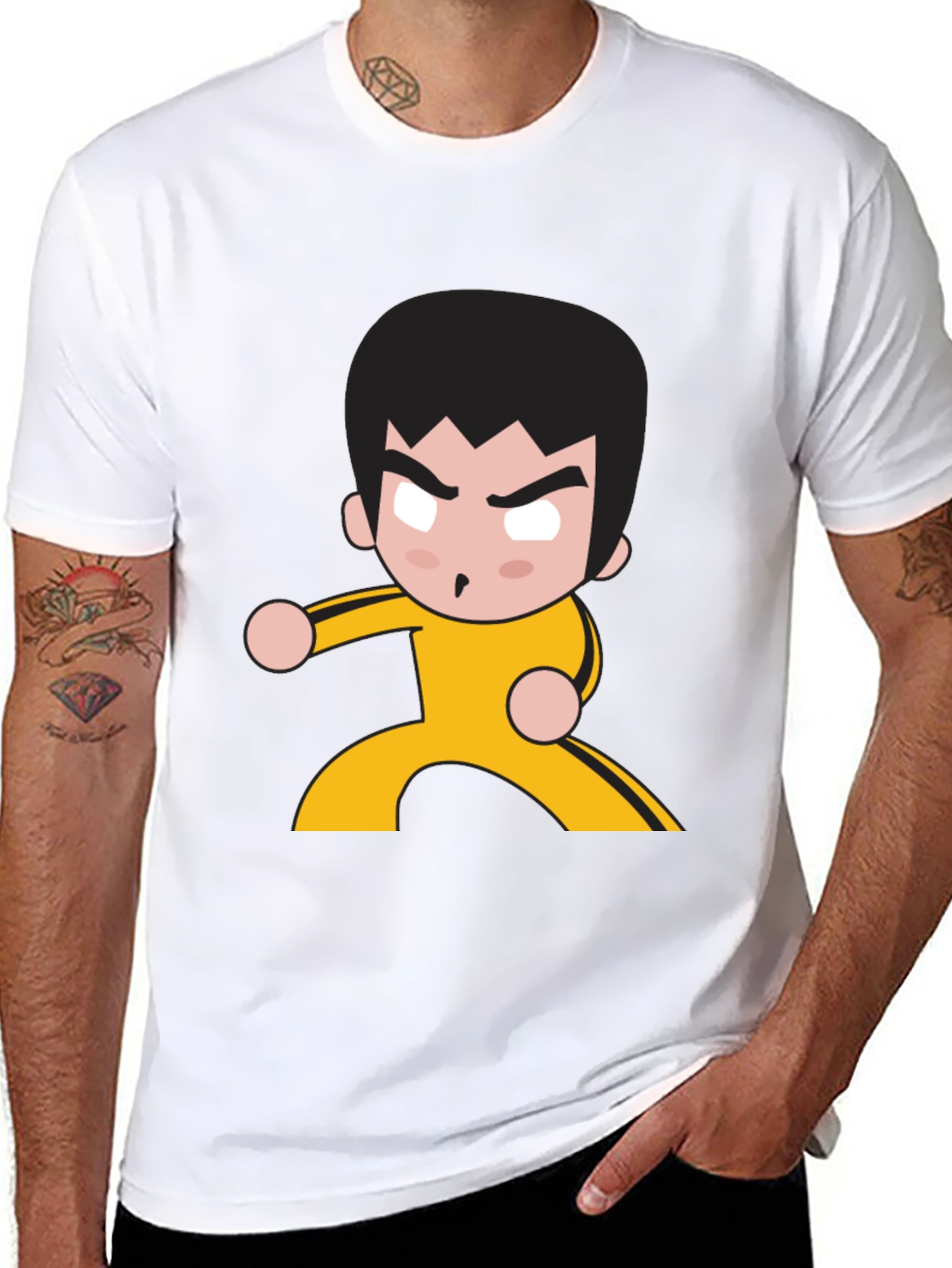 Martial Arts Cartoon Graphic Black T-Shirt