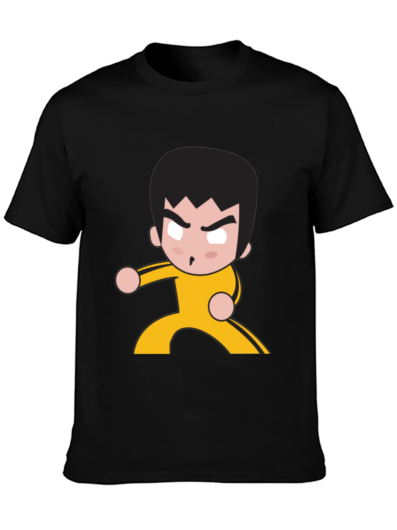 Martial Arts Cartoon Graphic Black T-Shirt