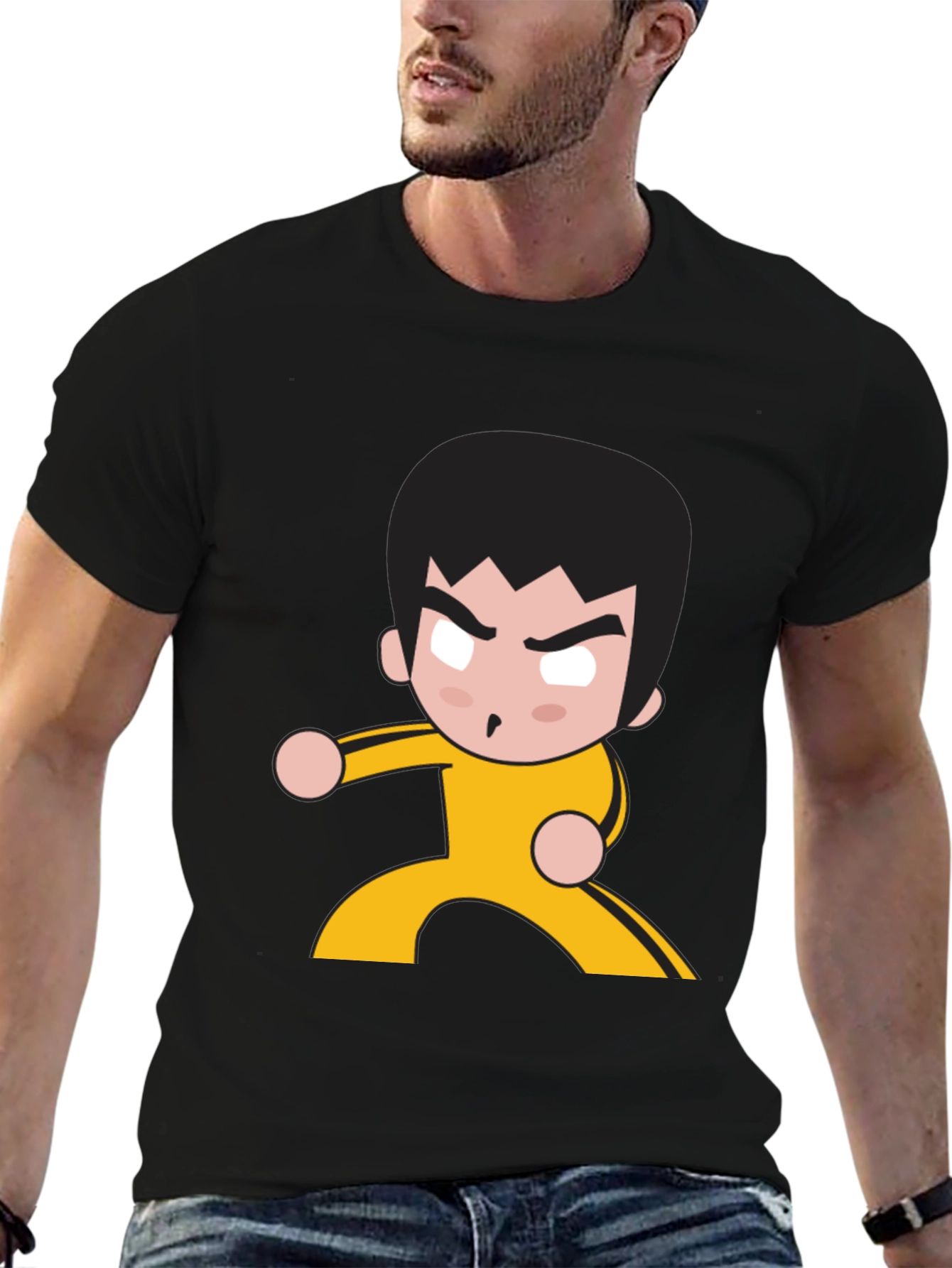 Martial Arts Cartoon Graphic Black T-Shirt