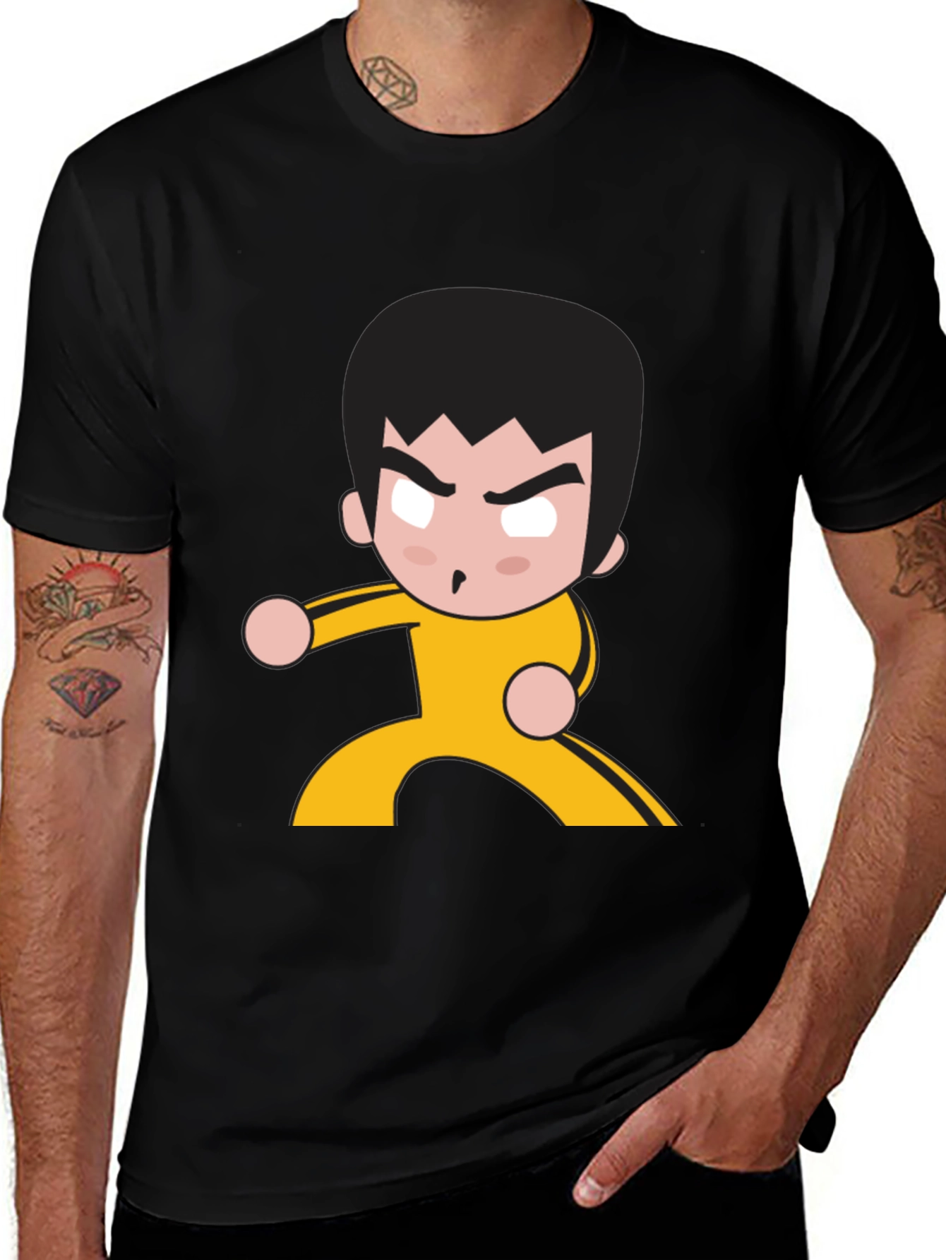 Martial Arts Cartoon Graphic Black T-Shirt
