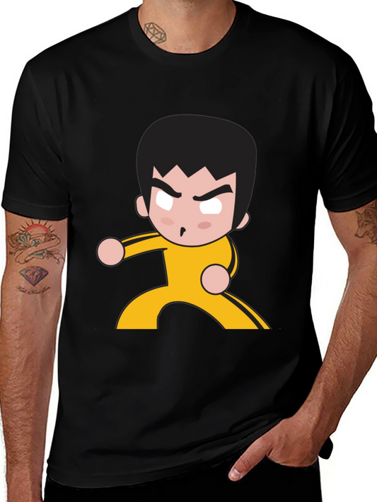 Martial Arts Cartoon Graphic Black T-Shirt