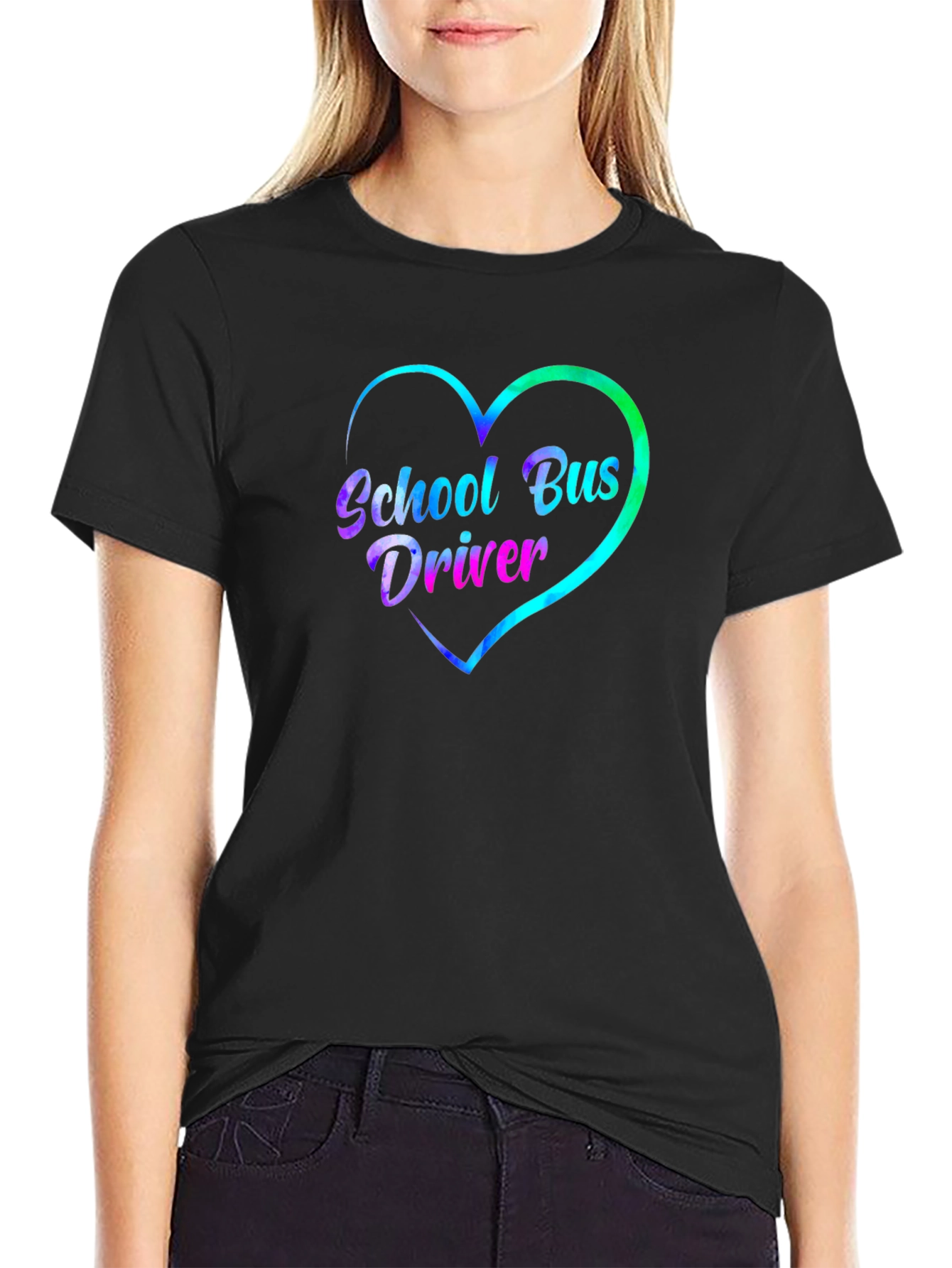 School Bus Driver Heart Graphic Tee - Black