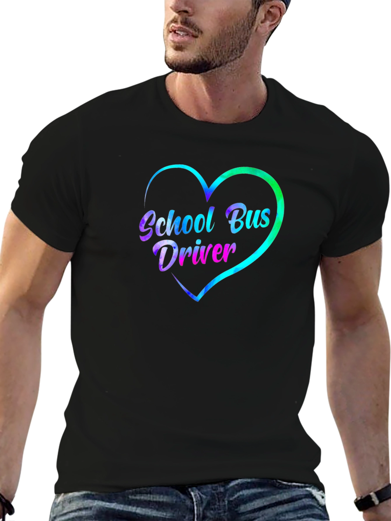 School Bus Driver Heart Graphic Tee - Black