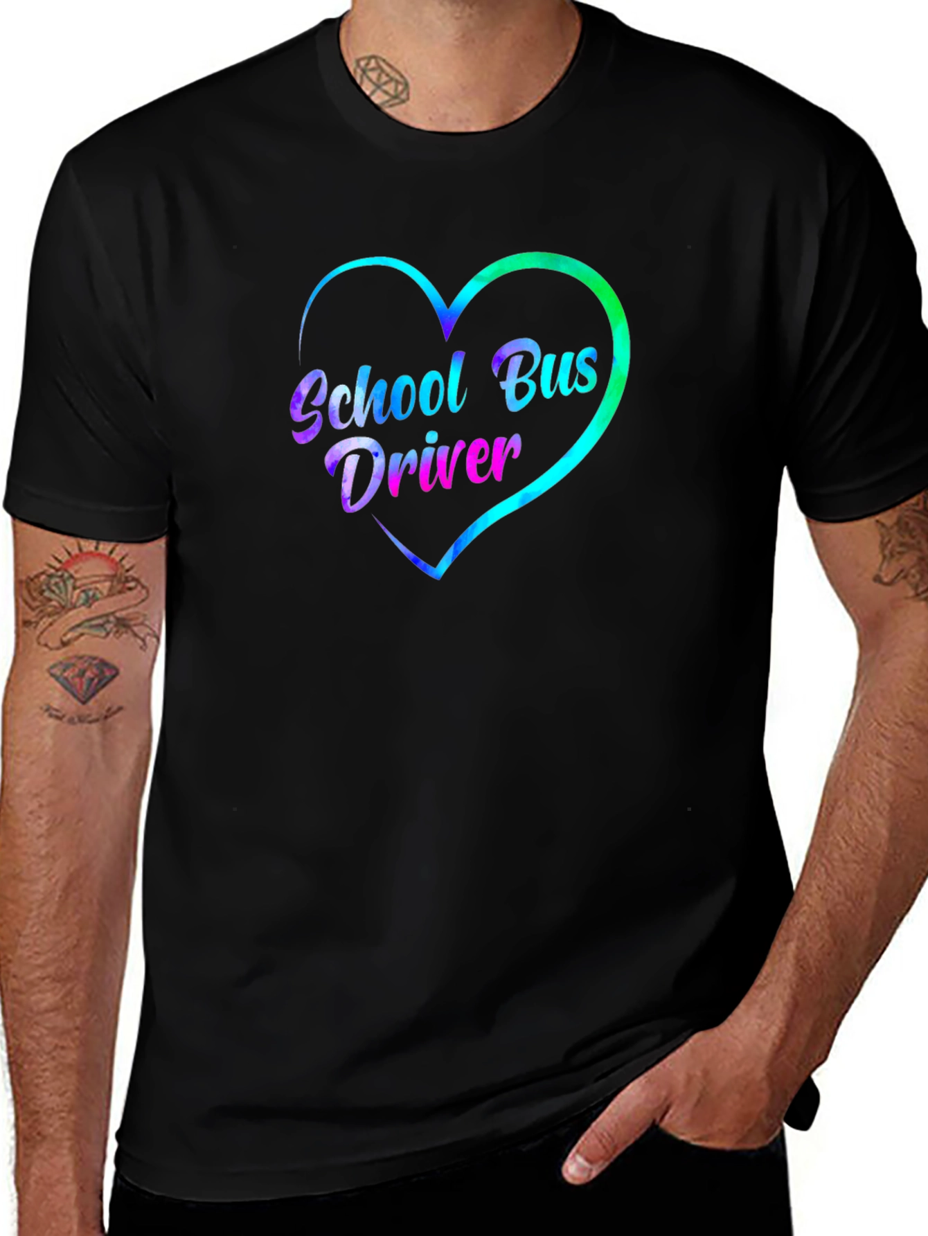 School Bus Driver Heart Graphic Tee - Black