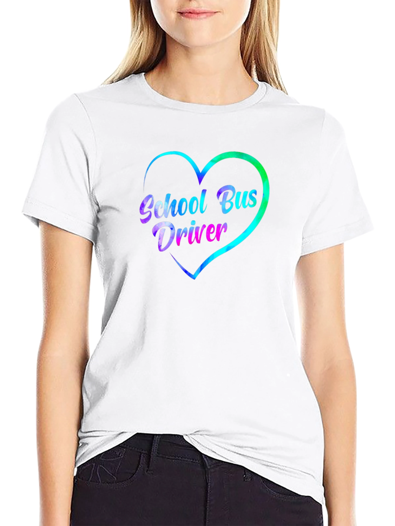 School Bus Driver Heart Graphic Tee - Black