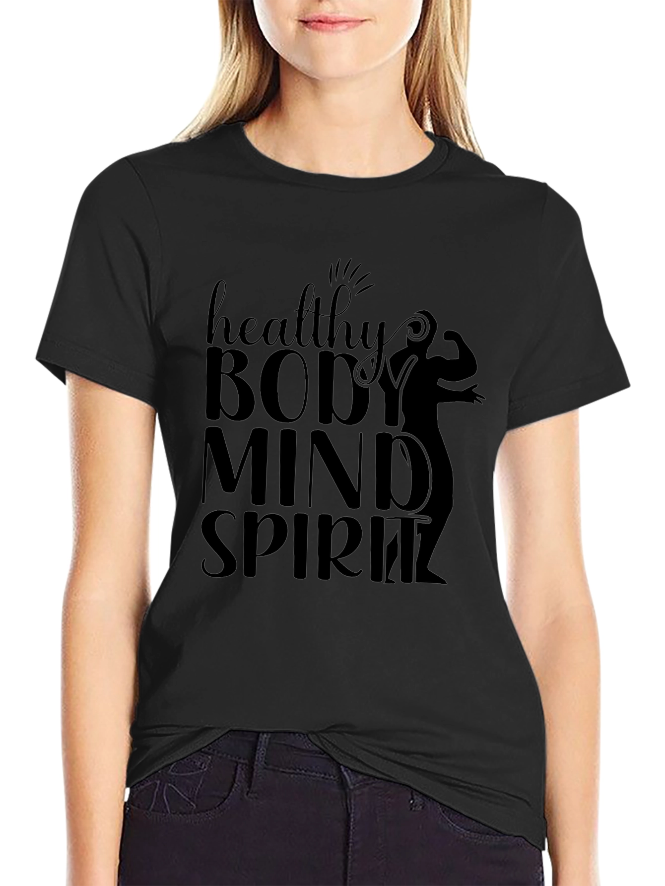 Healthy Body Mind Spirit Black Graphic Tee