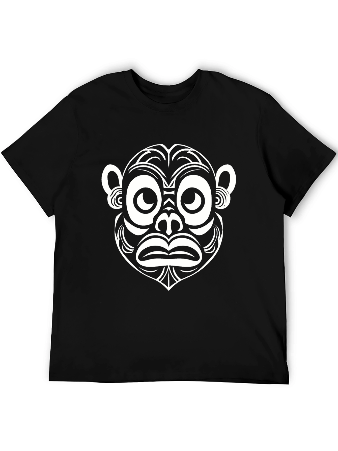 Abstract Monkey Face Graphic Tee - Black