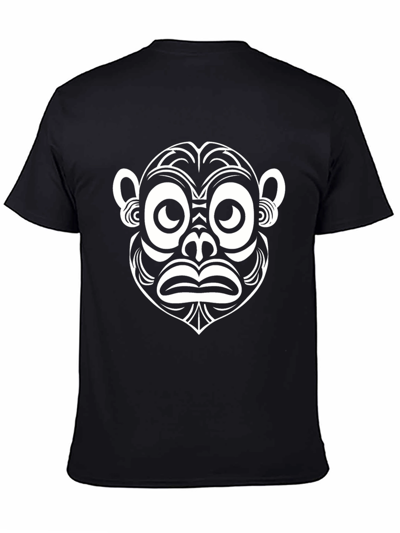 Abstract Monkey Face Graphic Tee - Black