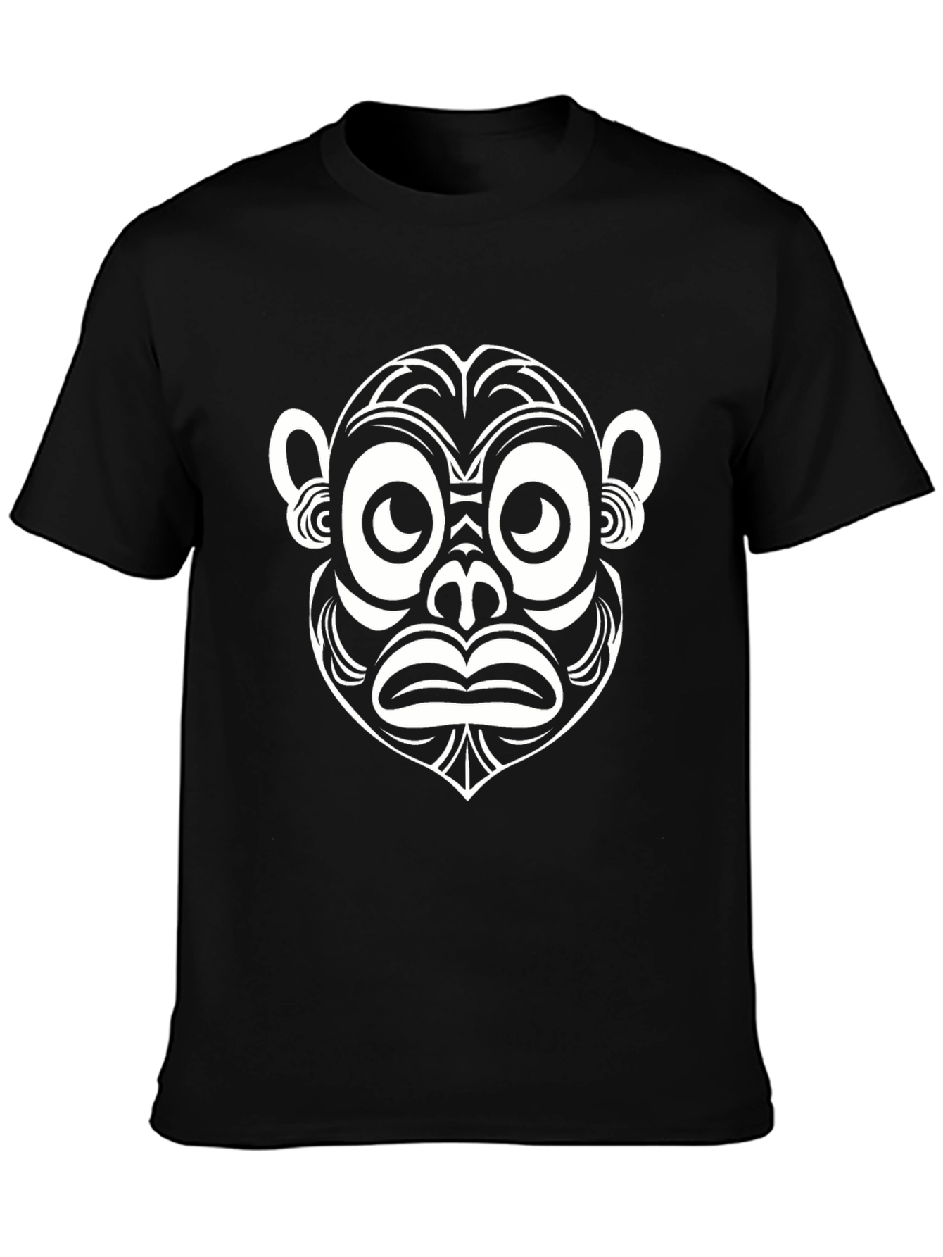 Abstract Monkey Face Graphic Tee - Black
