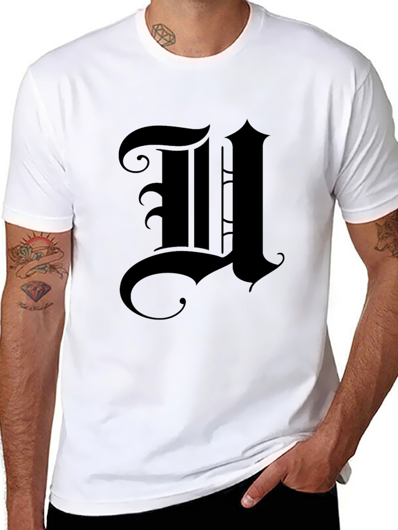 Gothic Initial U Black T-Shirt