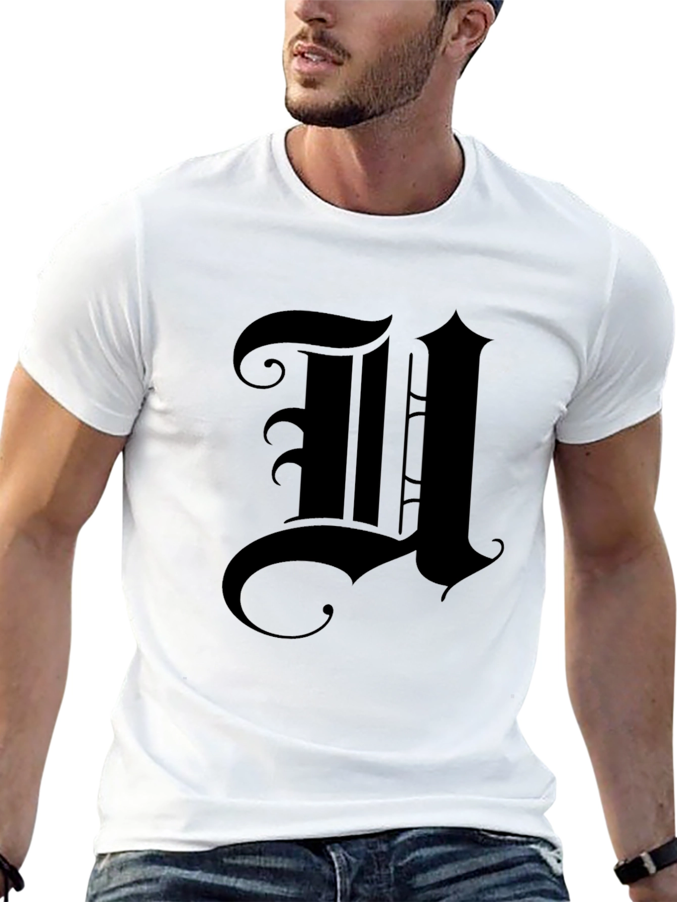 Gothic Initial U Black T-Shirt