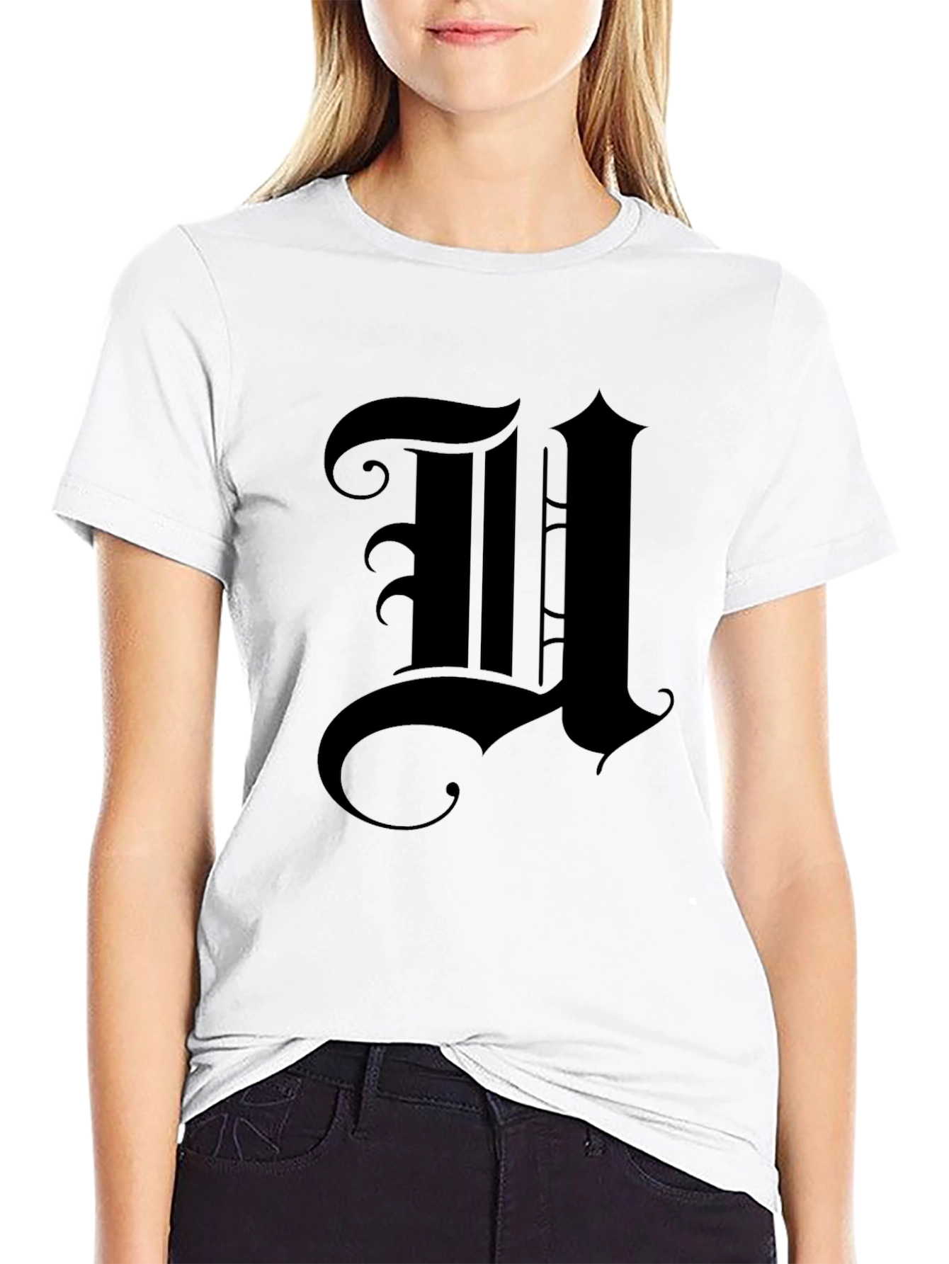 Gothic Initial U Black T-Shirt