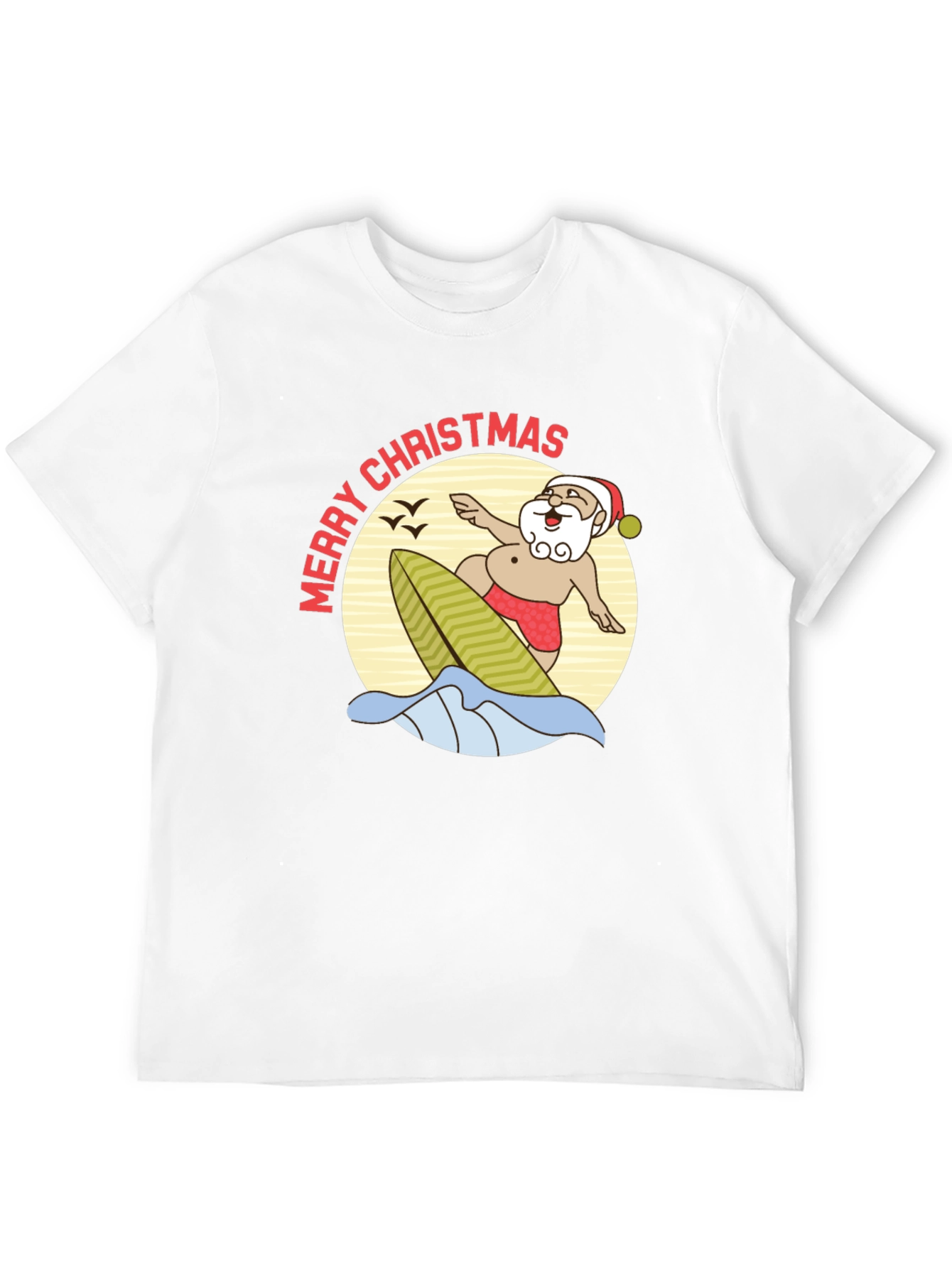 Surfing Santa Merry Christmas Black T-Shirt