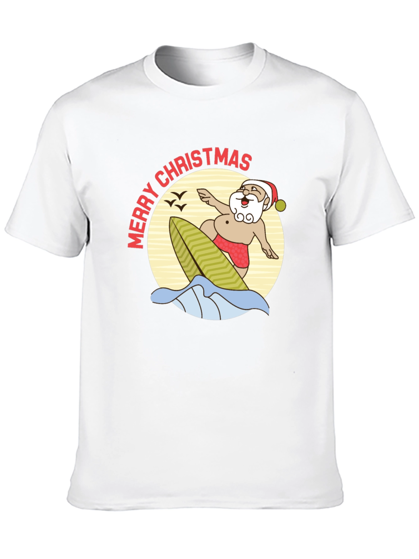 Surfing Santa Merry Christmas Black T-Shirt