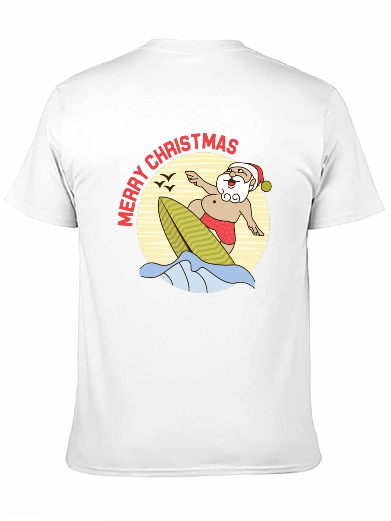 Surfing Santa Merry Christmas Black T-Shirt
