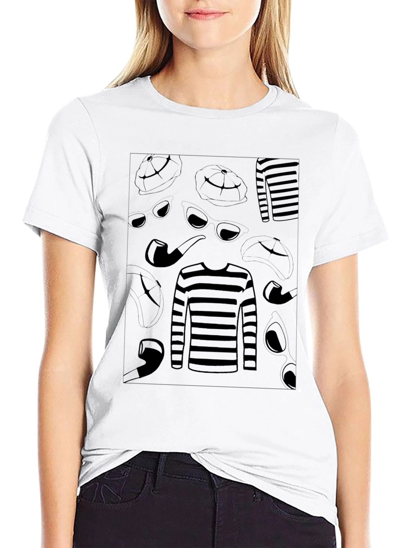 Detective Patterned Black T-Shirt
