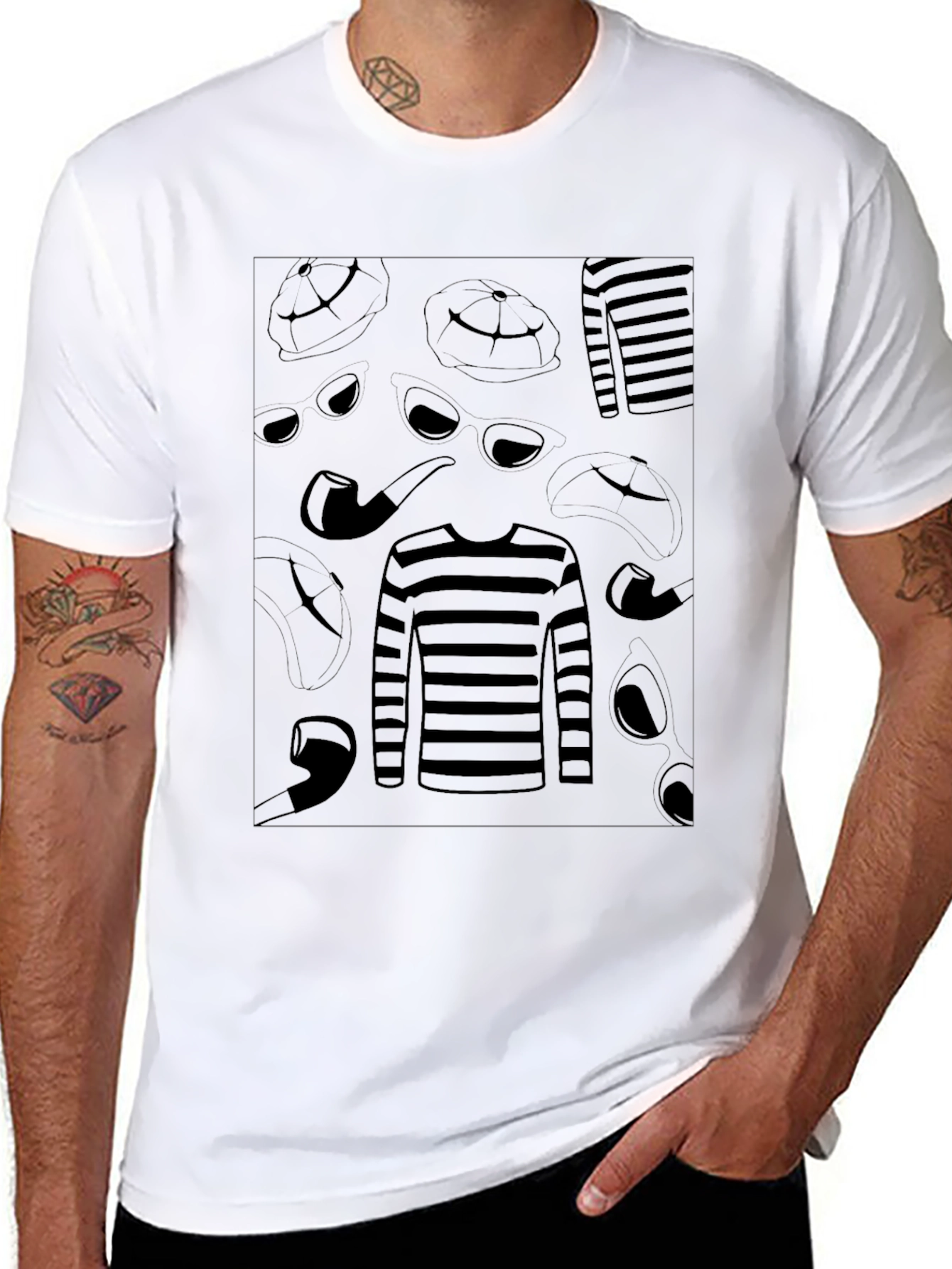 Detective Patterned Black T-Shirt