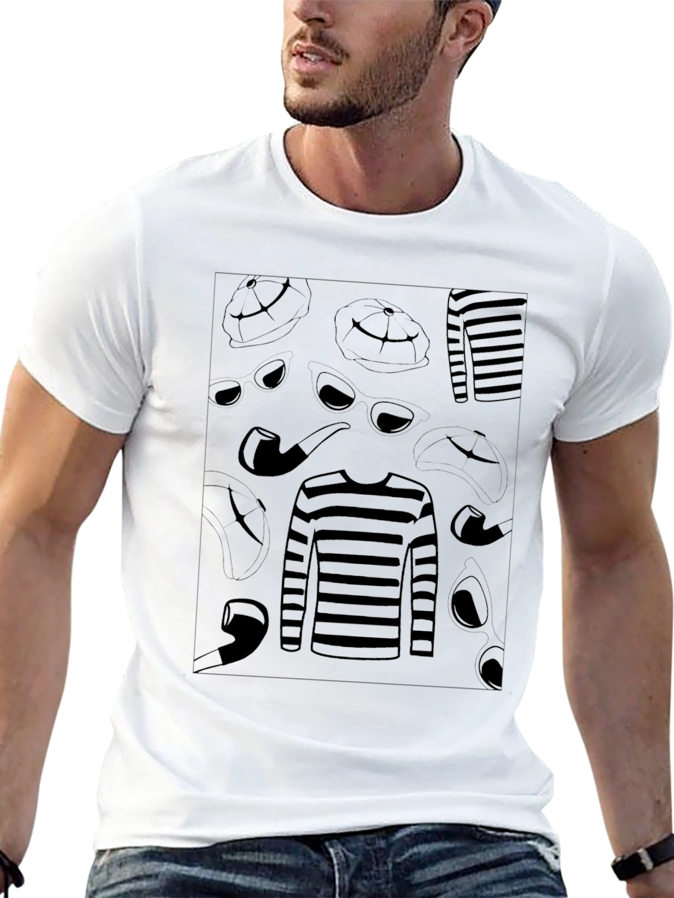 Detective Patterned Black T-Shirt