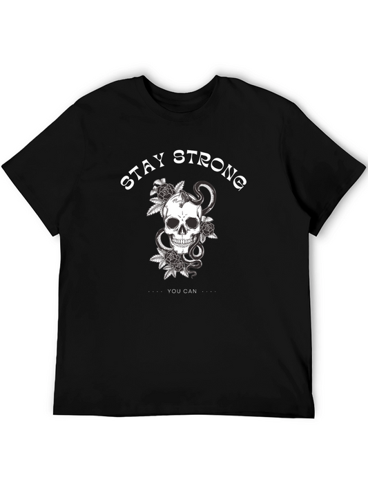 Stay Strong Skull Graphic Black T-Shirt