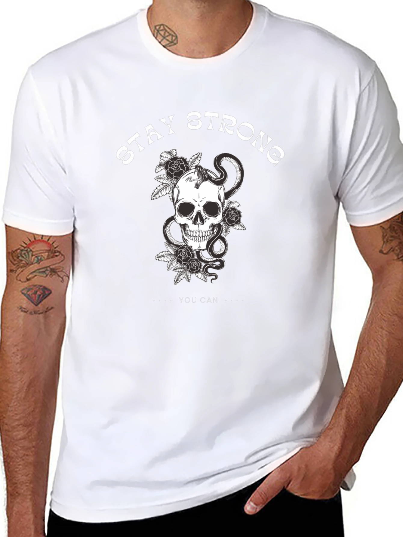 Stay Strong Skull Graphic Black T-Shirt