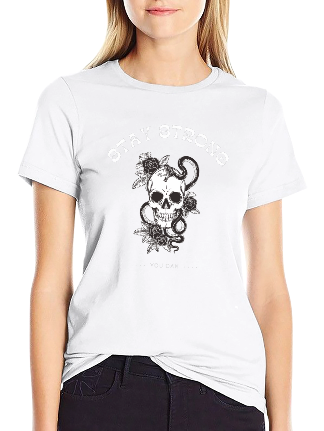 Stay Strong Skull Graphic Black T-Shirt