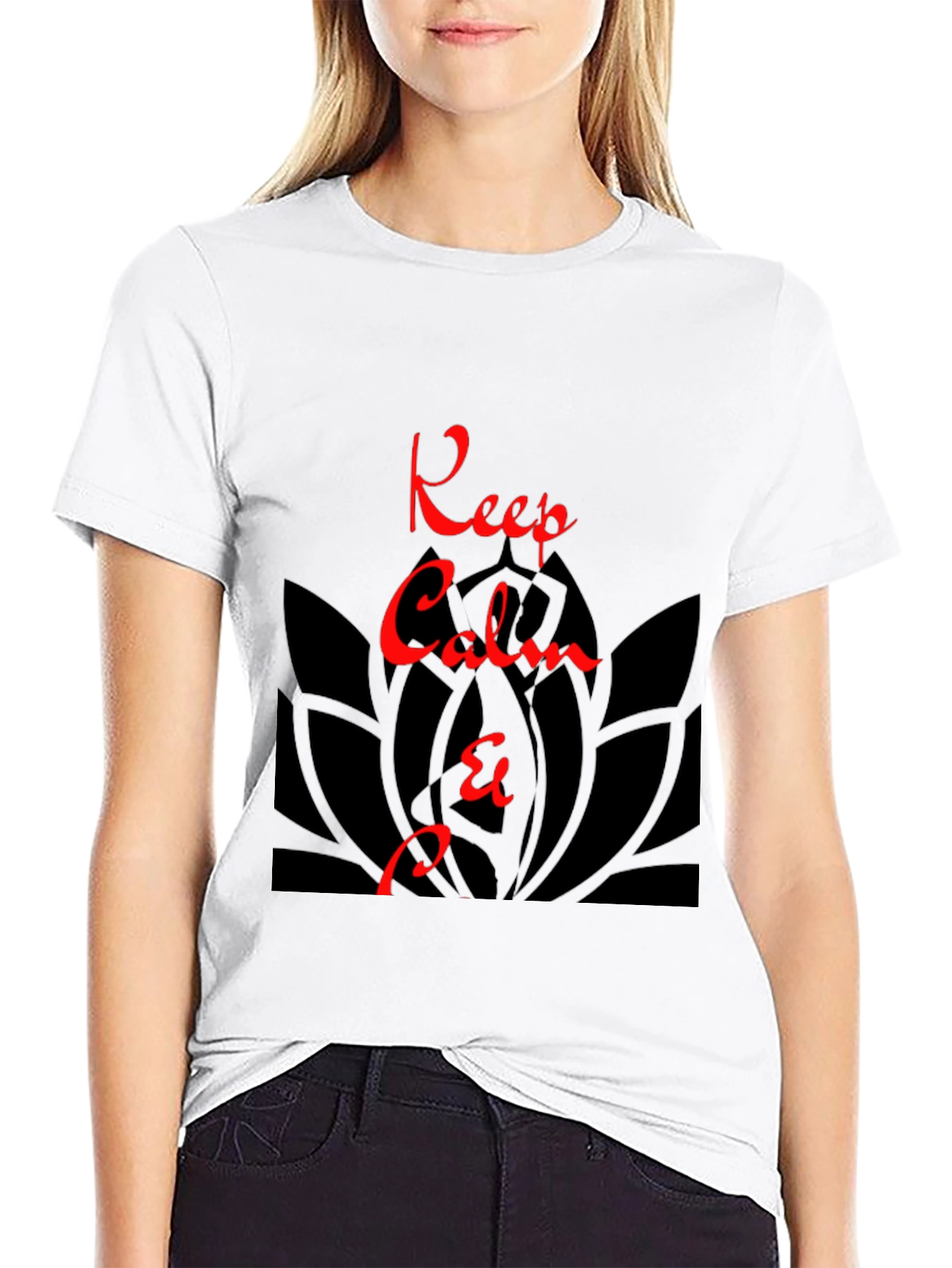 Keep Calm Graphic Tee - Zen Lotus Black T-Shirt