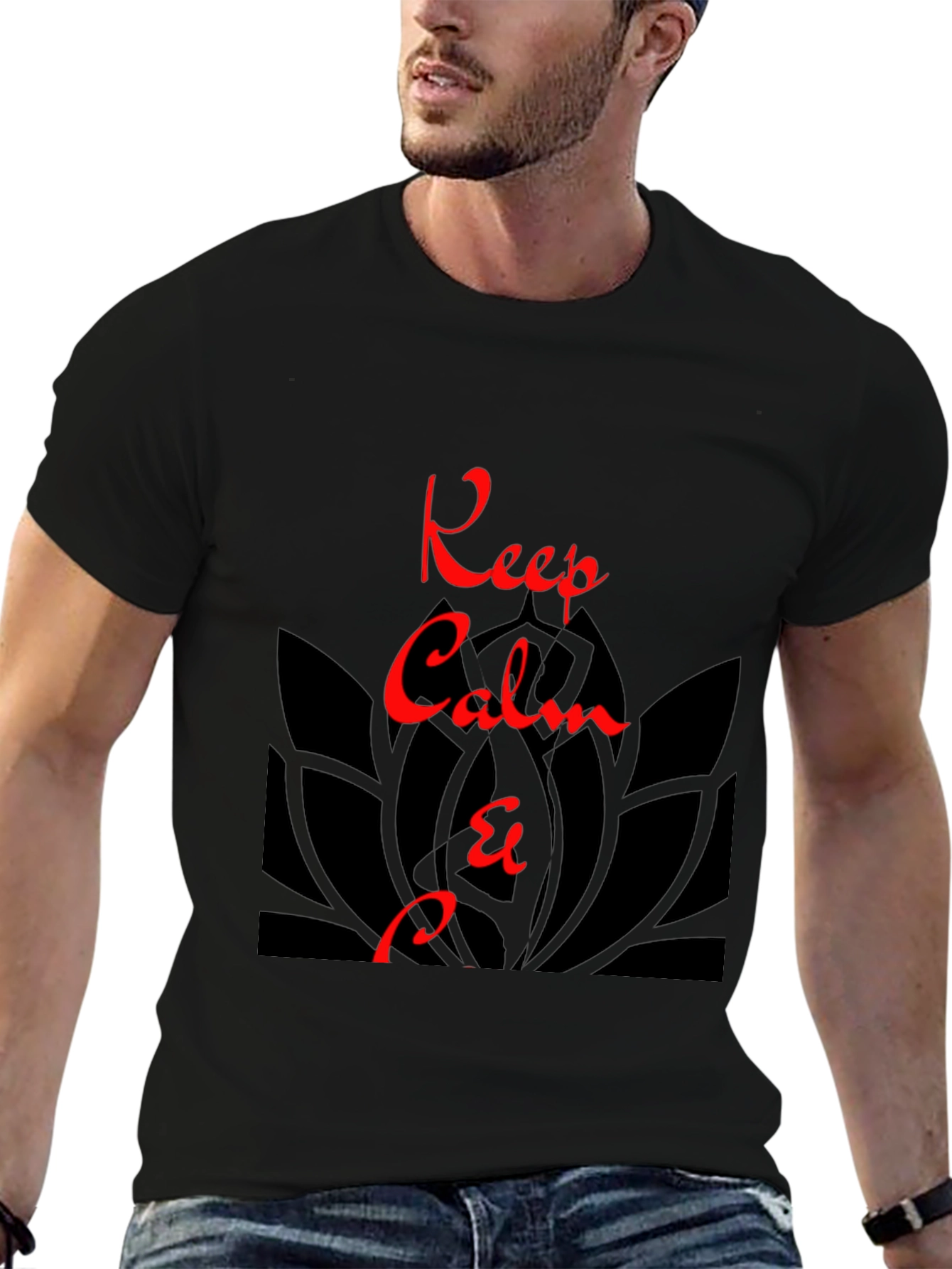 Keep Calm Graphic Tee - Zen Lotus Black T-Shirt