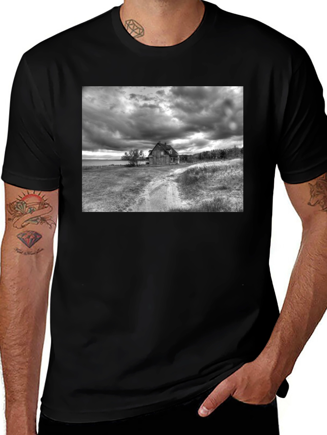 Distressed Farmhouse Black T-Shirt
