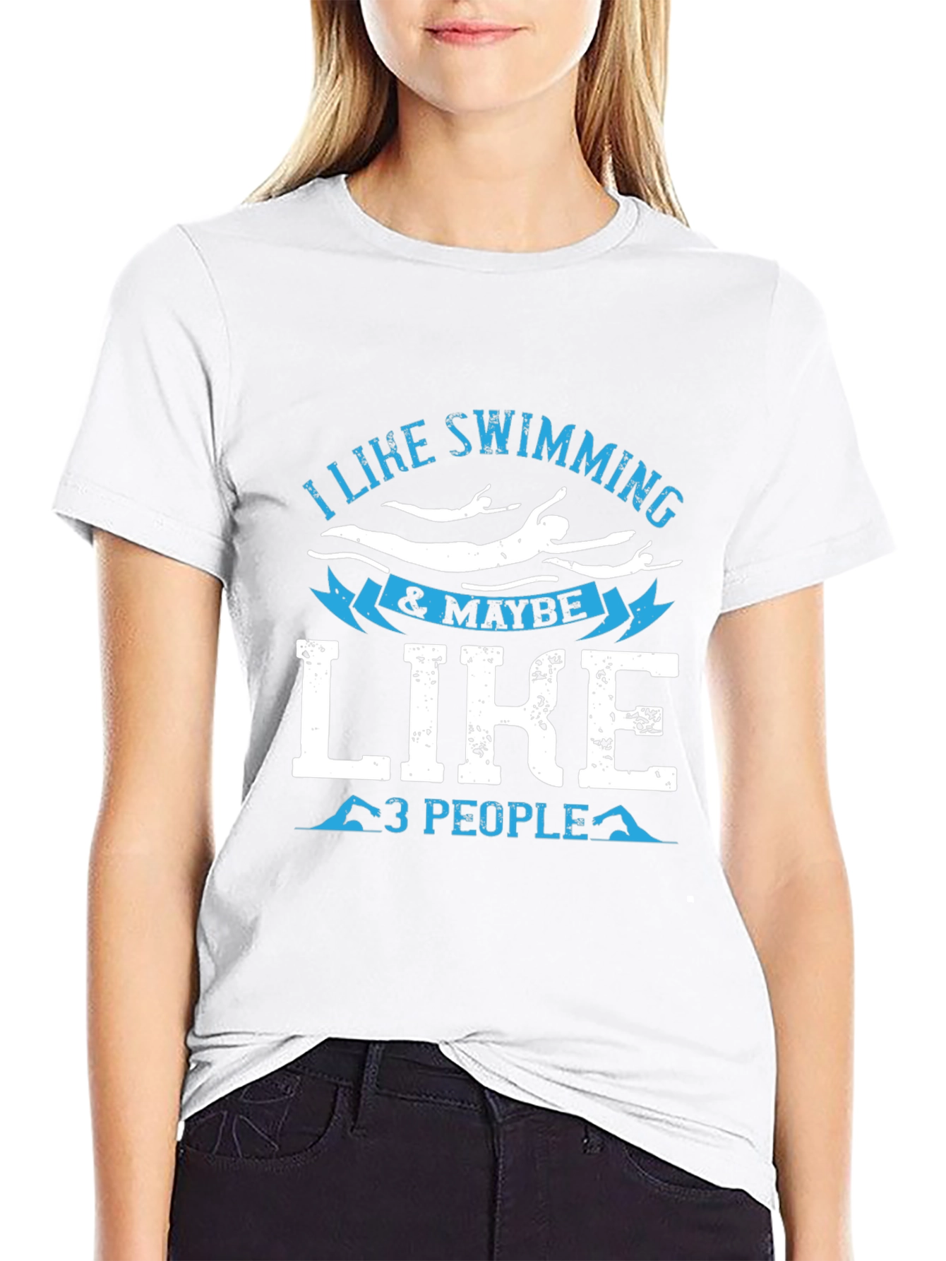 I Like Swimming & Maybe 3 People Black T-Shirt