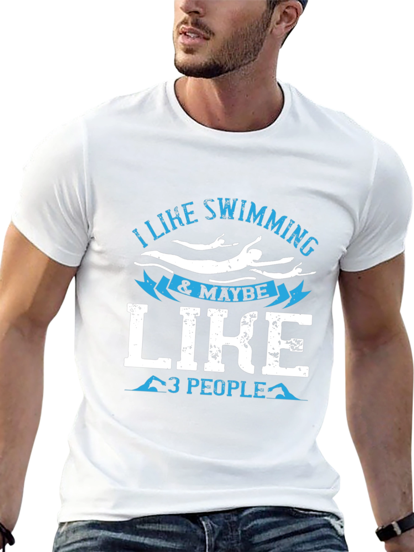 I Like Swimming & Maybe 3 People Black T-Shirt