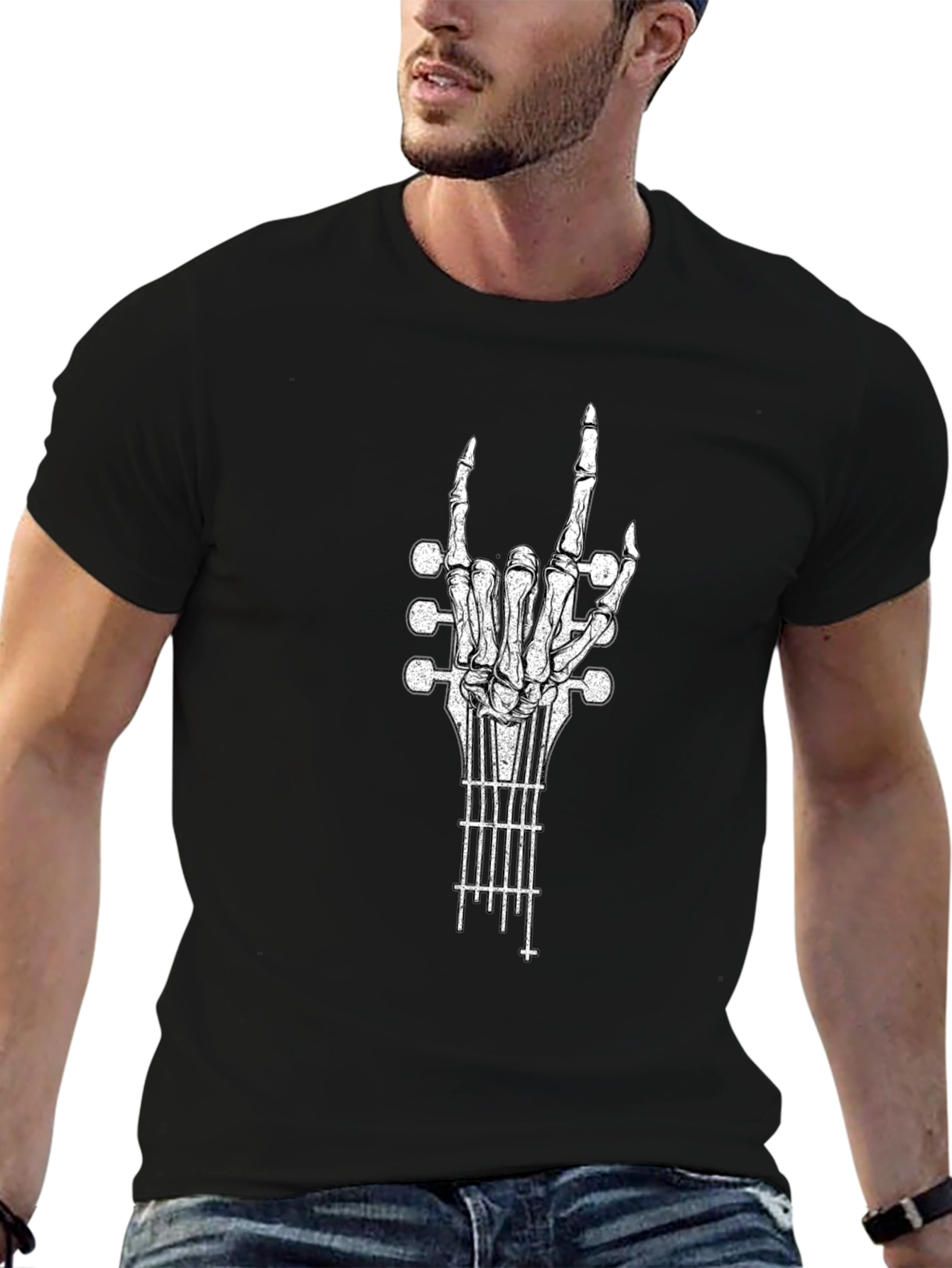 Rock On Guitar Skeleton Hand T-Shirt