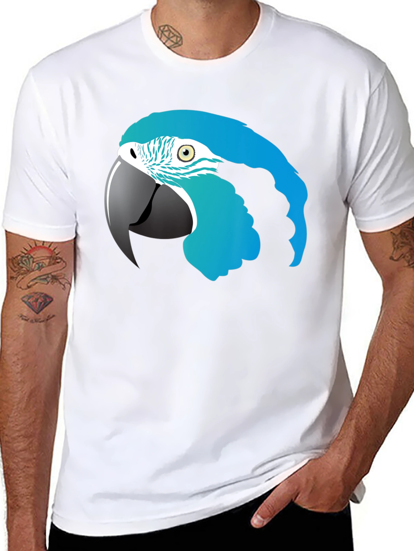 Blue Macaw Parrot Graphic T-Shirt