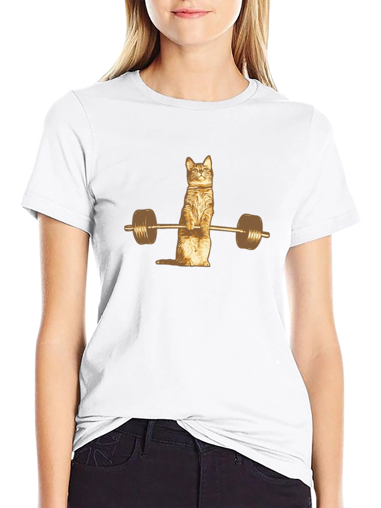 Cat Lifting Weights Funny Gym T-Shirt