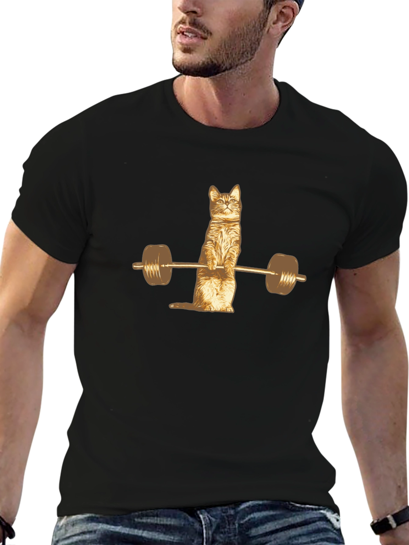 Cat Lifting Weights Funny Gym T-Shirt