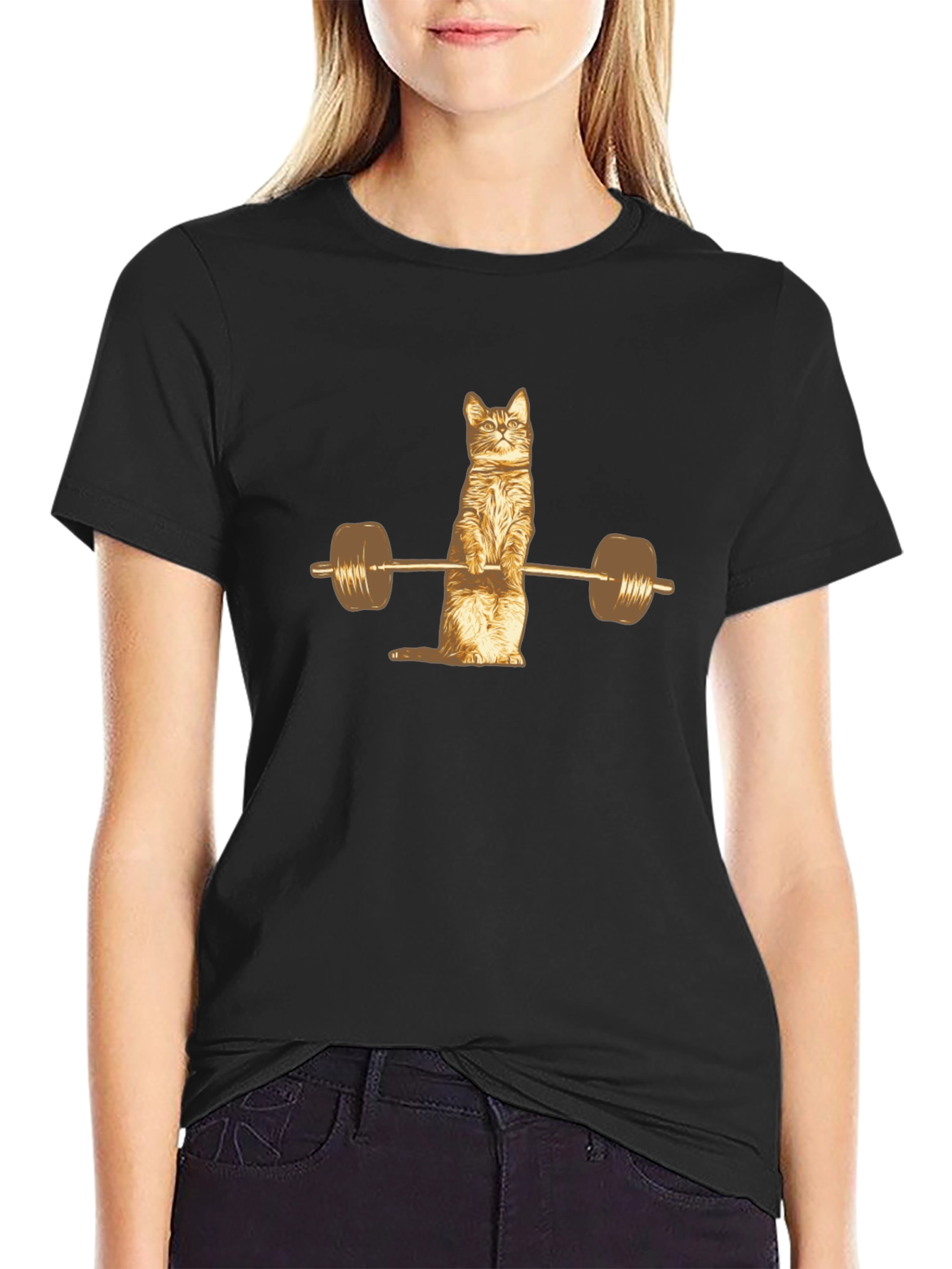 Cat Lifting Weights Funny Gym T-Shirt