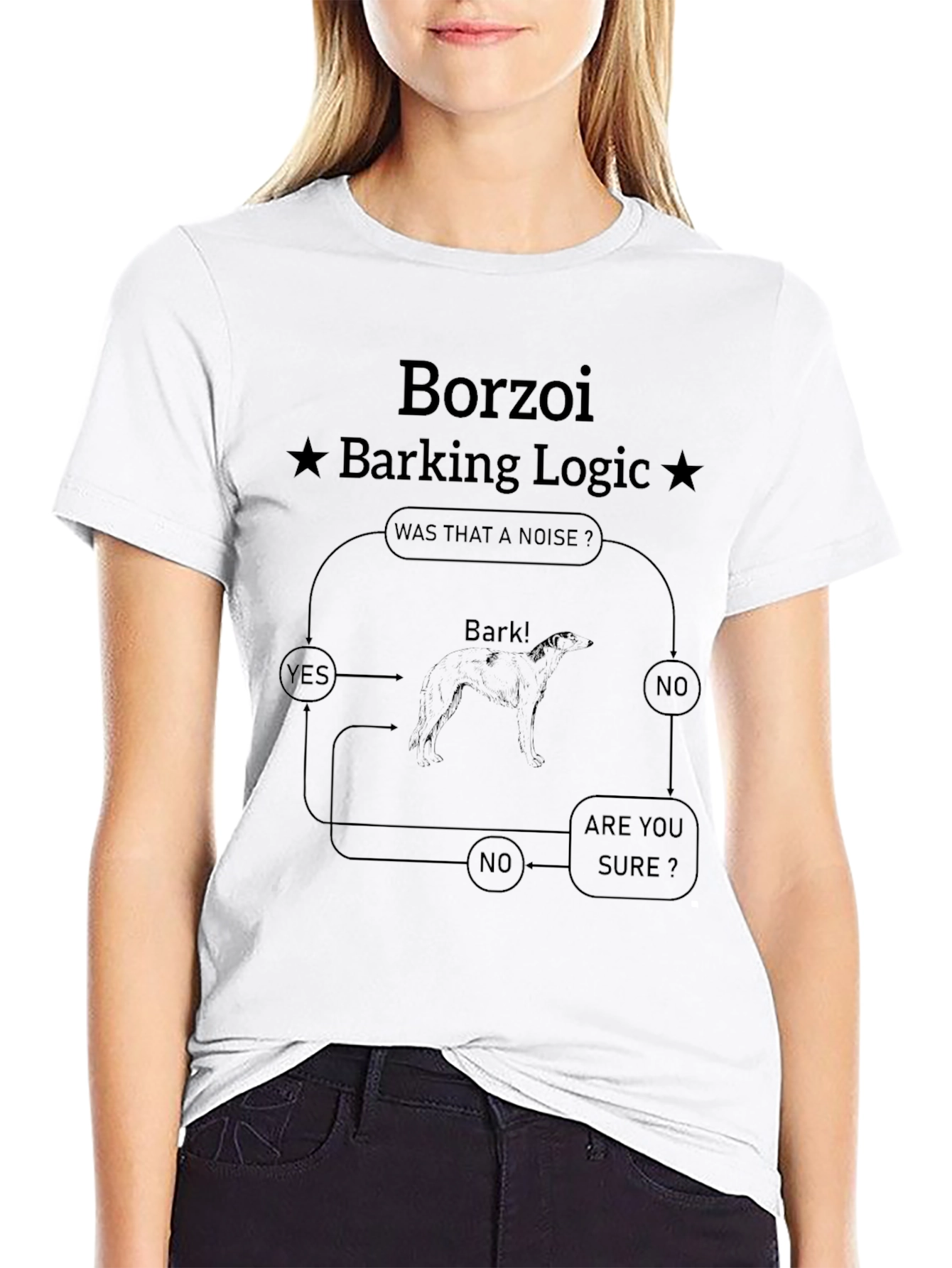 Borzoi Barking Logic Black T-Shirt