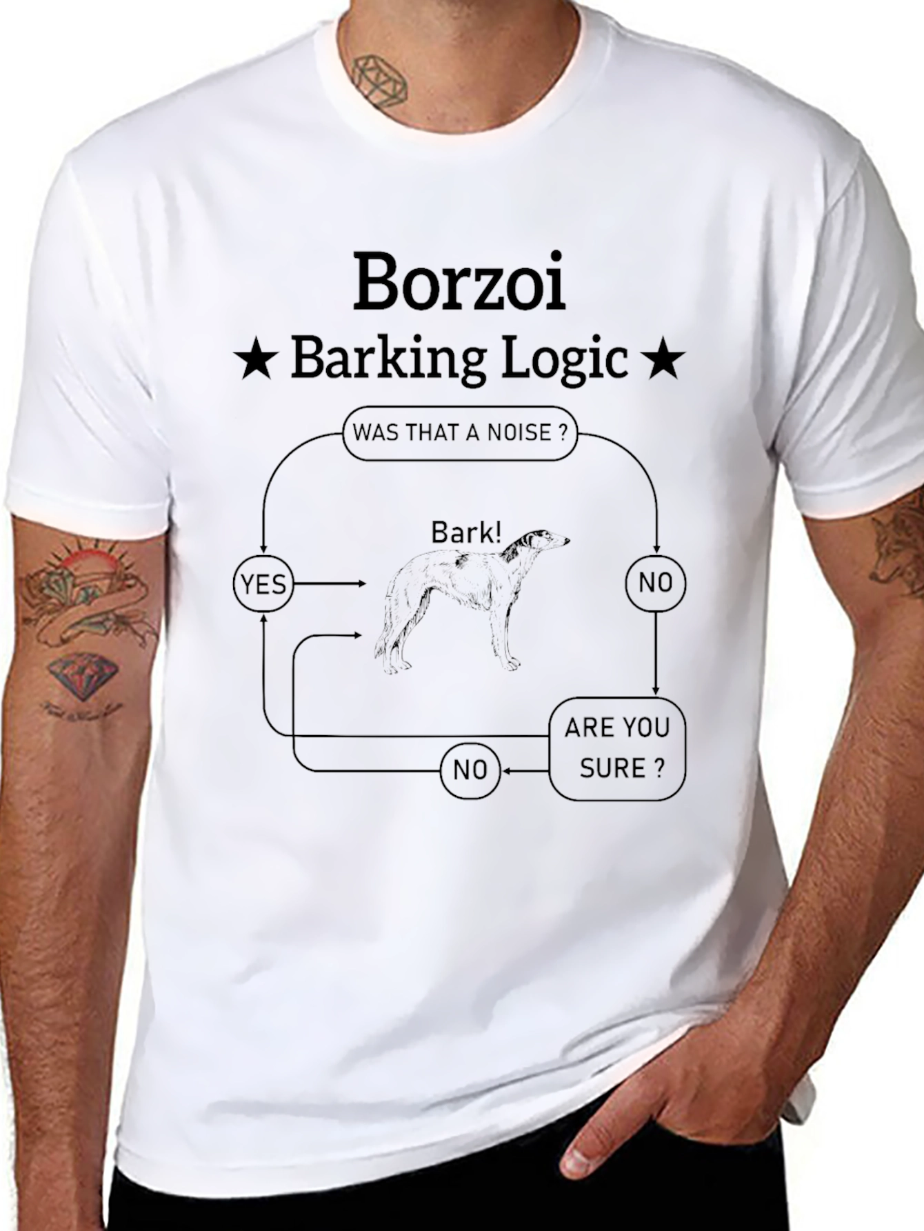 Borzoi Barking Logic Black T-Shirt