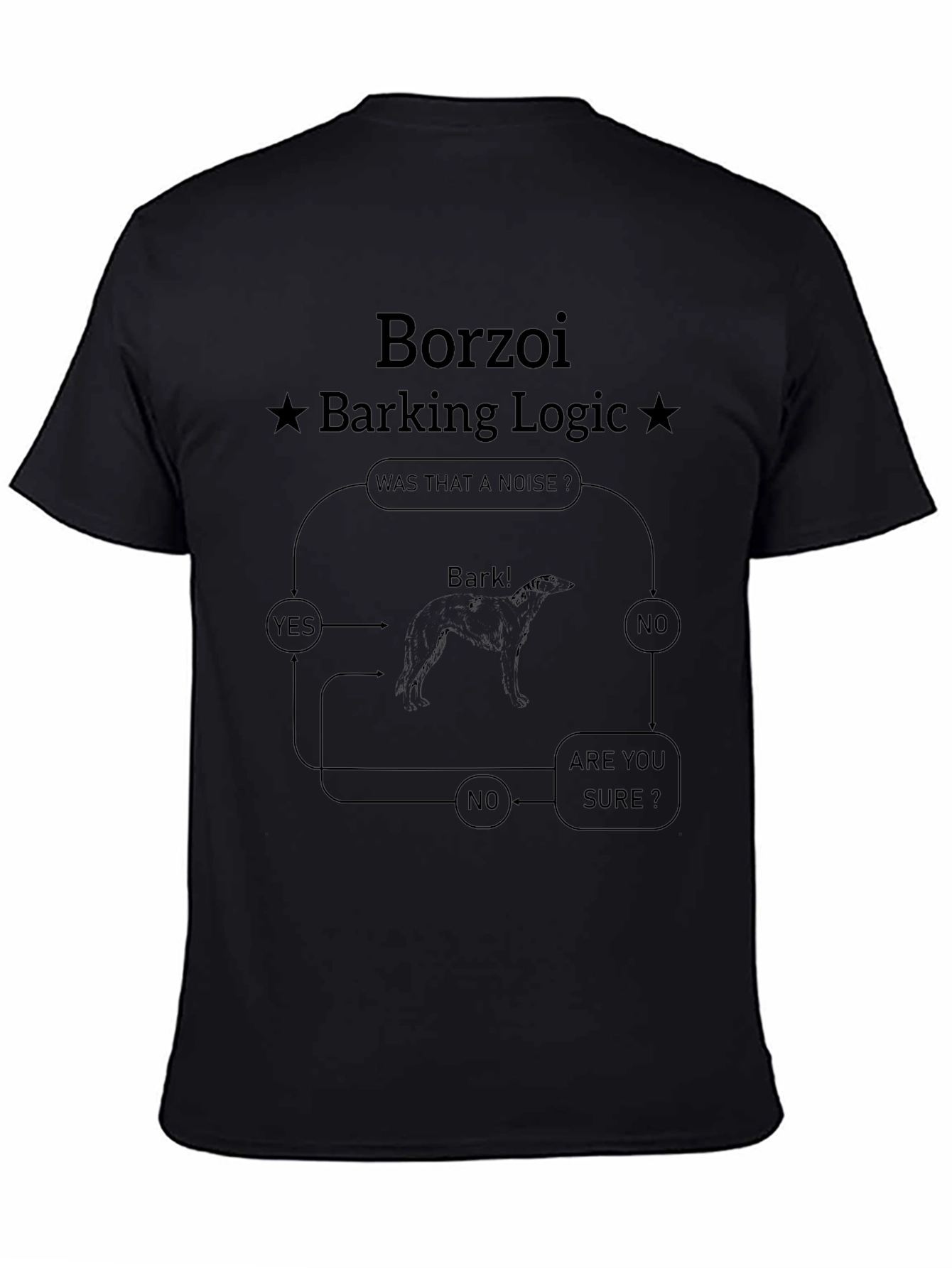 Borzoi Barking Logic Black T-Shirt