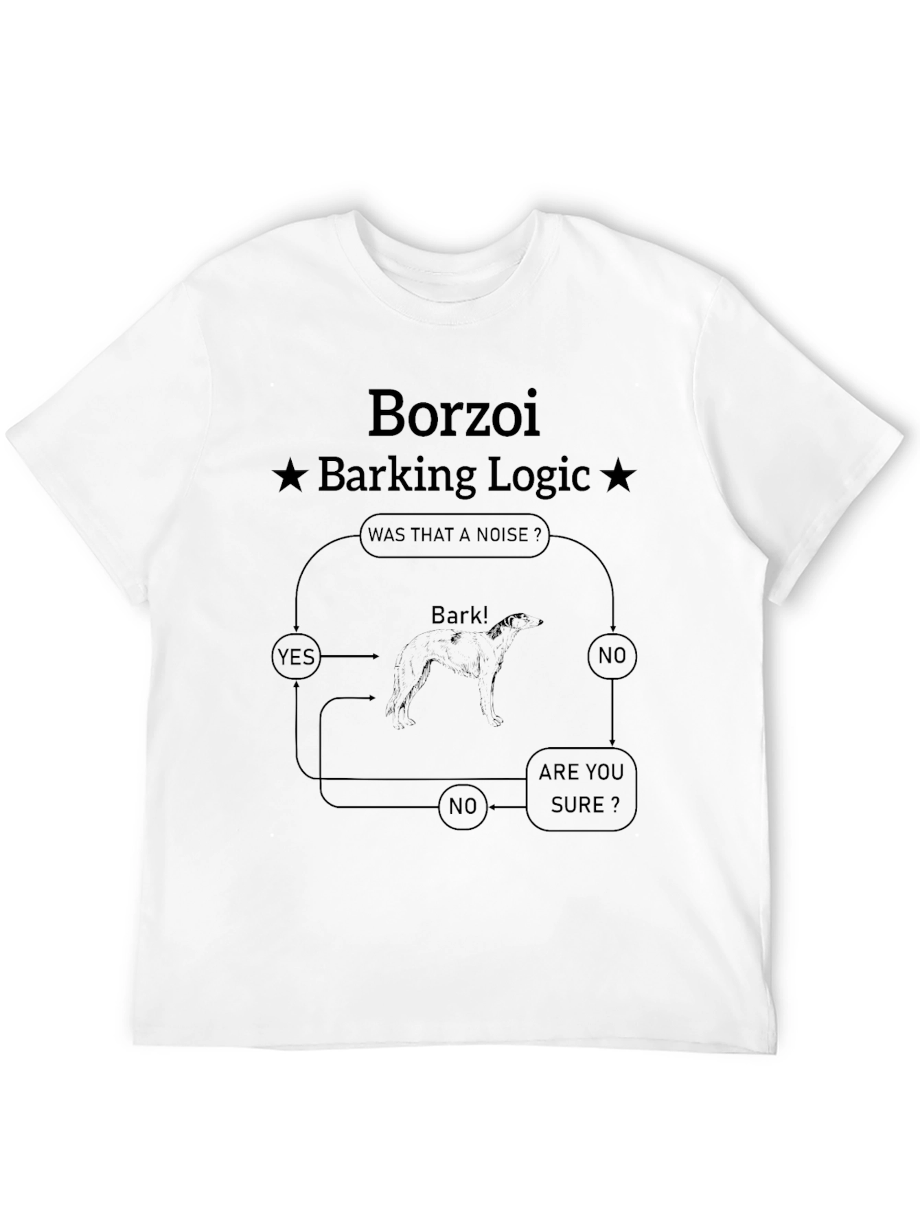 Borzoi Barking Logic Black T-Shirt