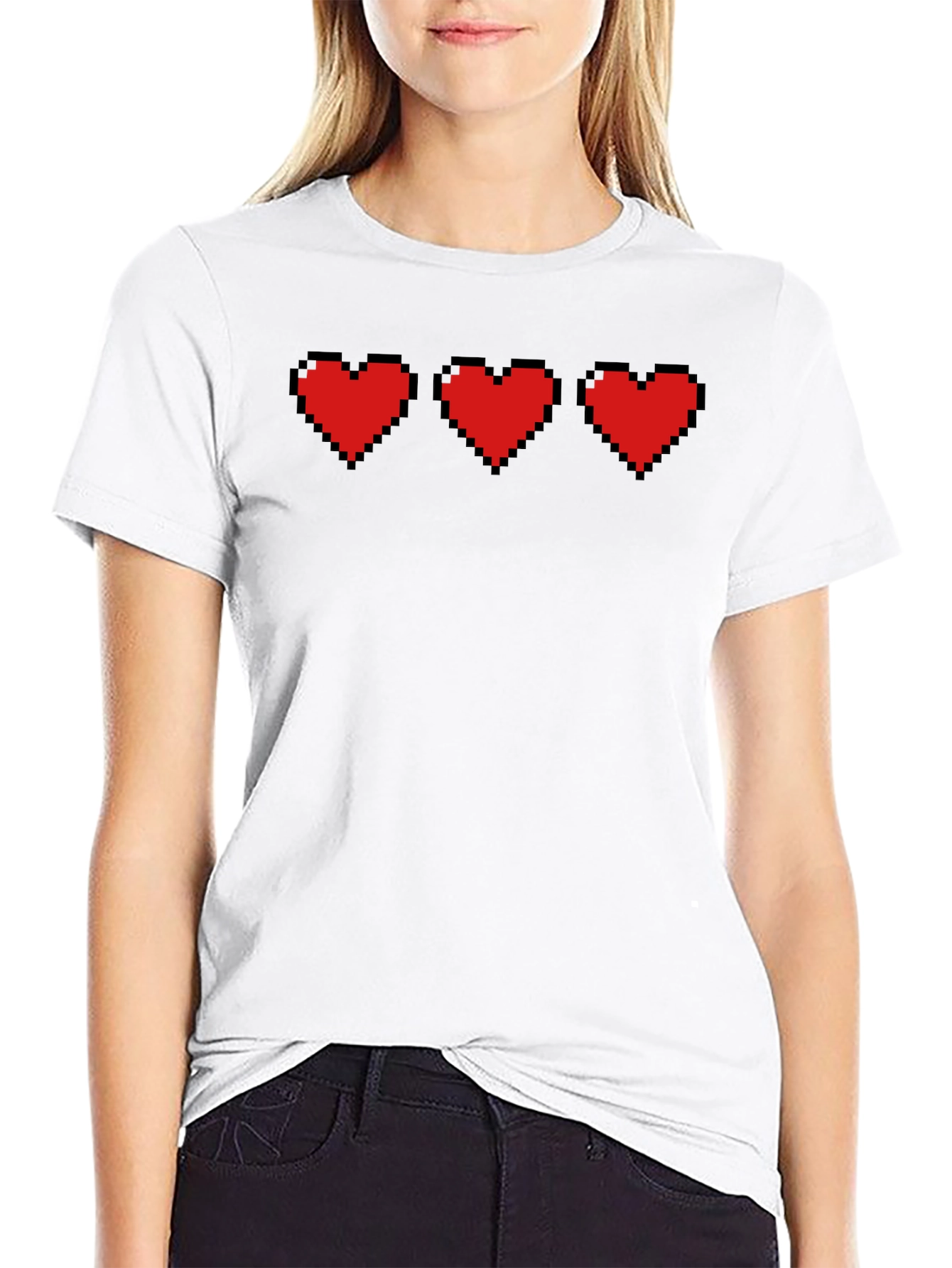 Pixel Hearts Black T-Shirt - Gamer Style