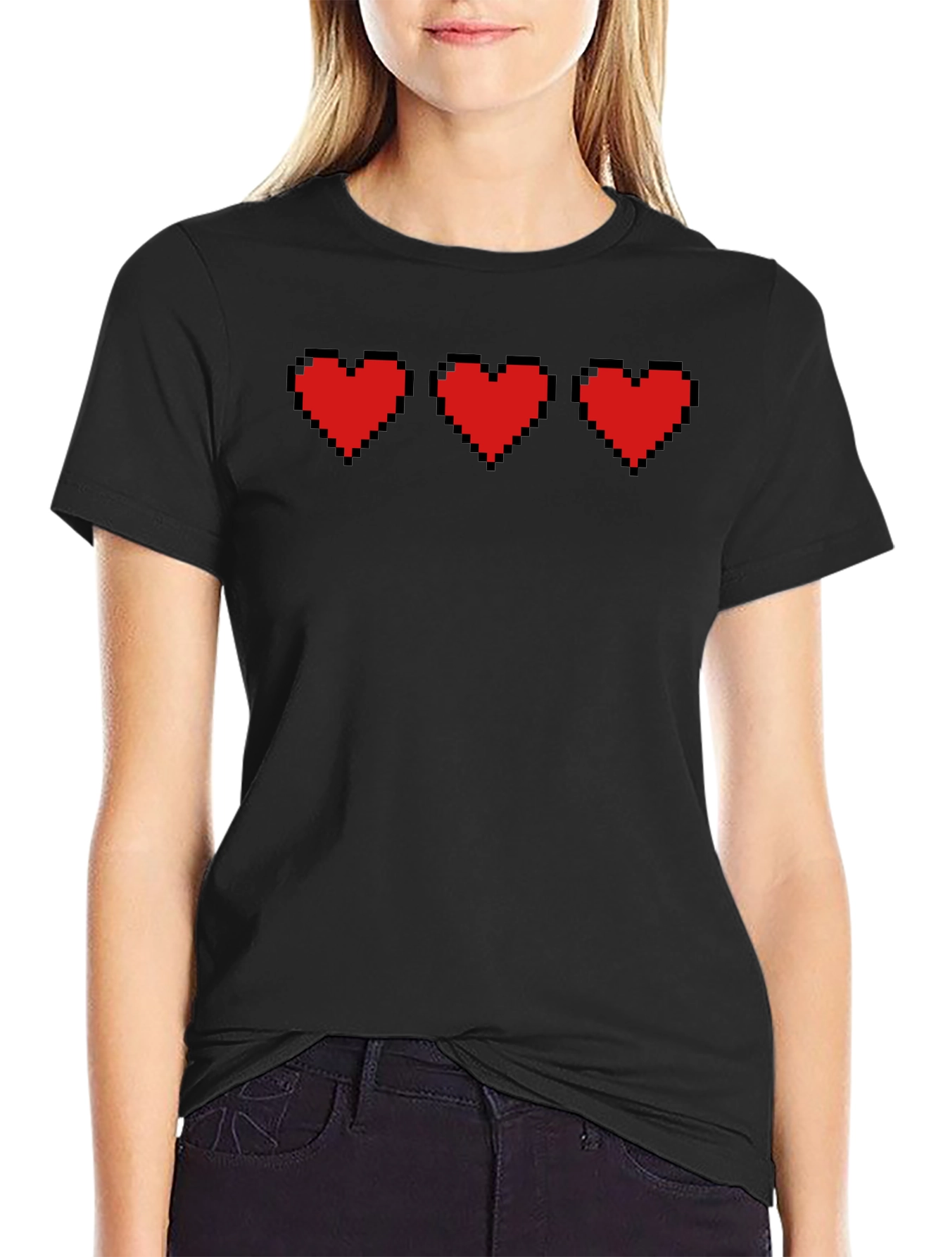 Pixel Hearts Black T-Shirt - Gamer Style