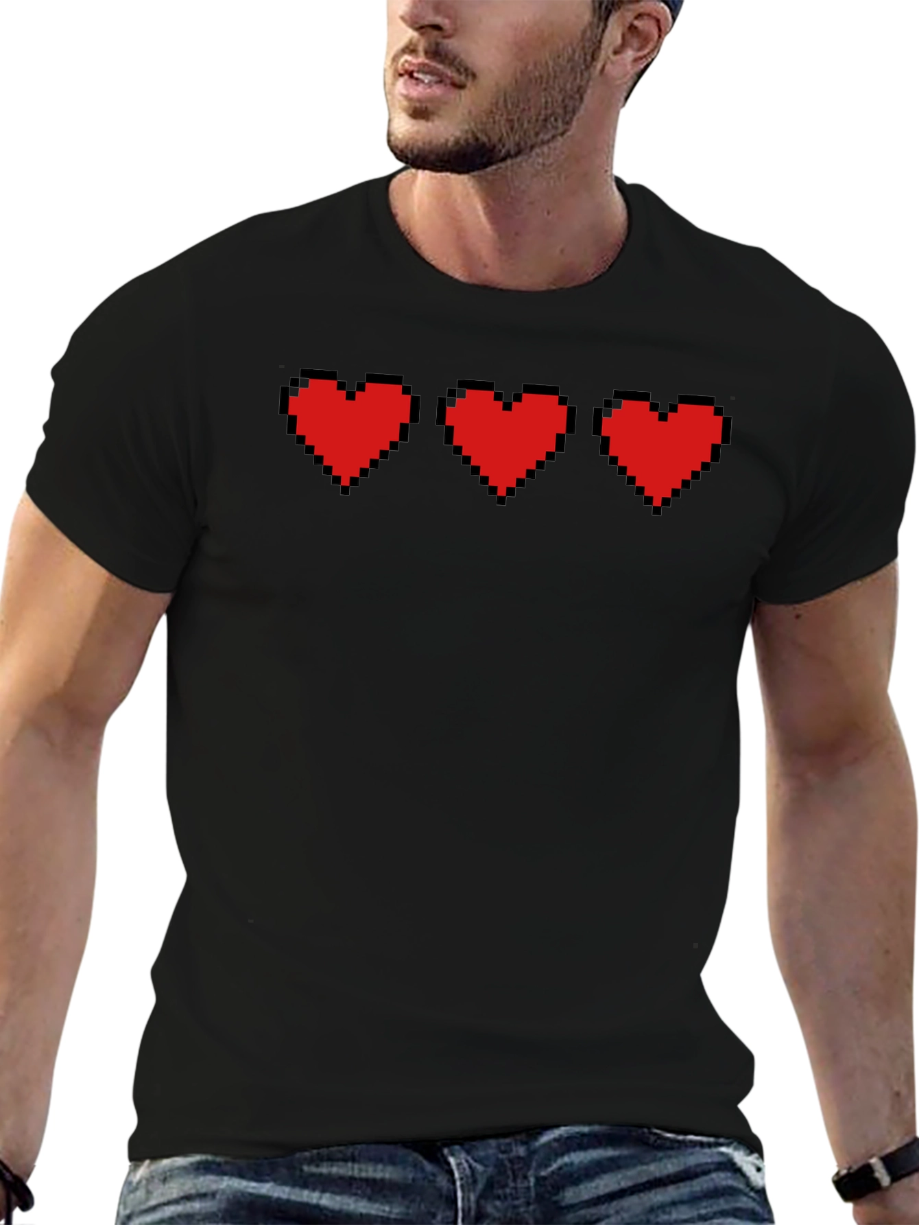 Pixel Hearts Black T-Shirt - Gamer Style