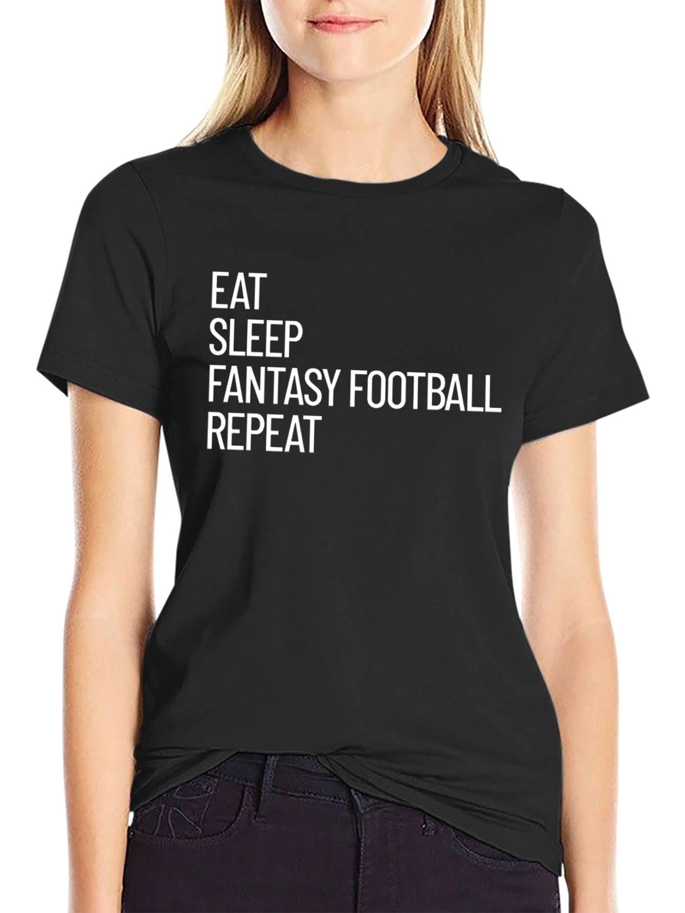 Eat Sleep Fantasy Football Repeat Black T-Shirt
