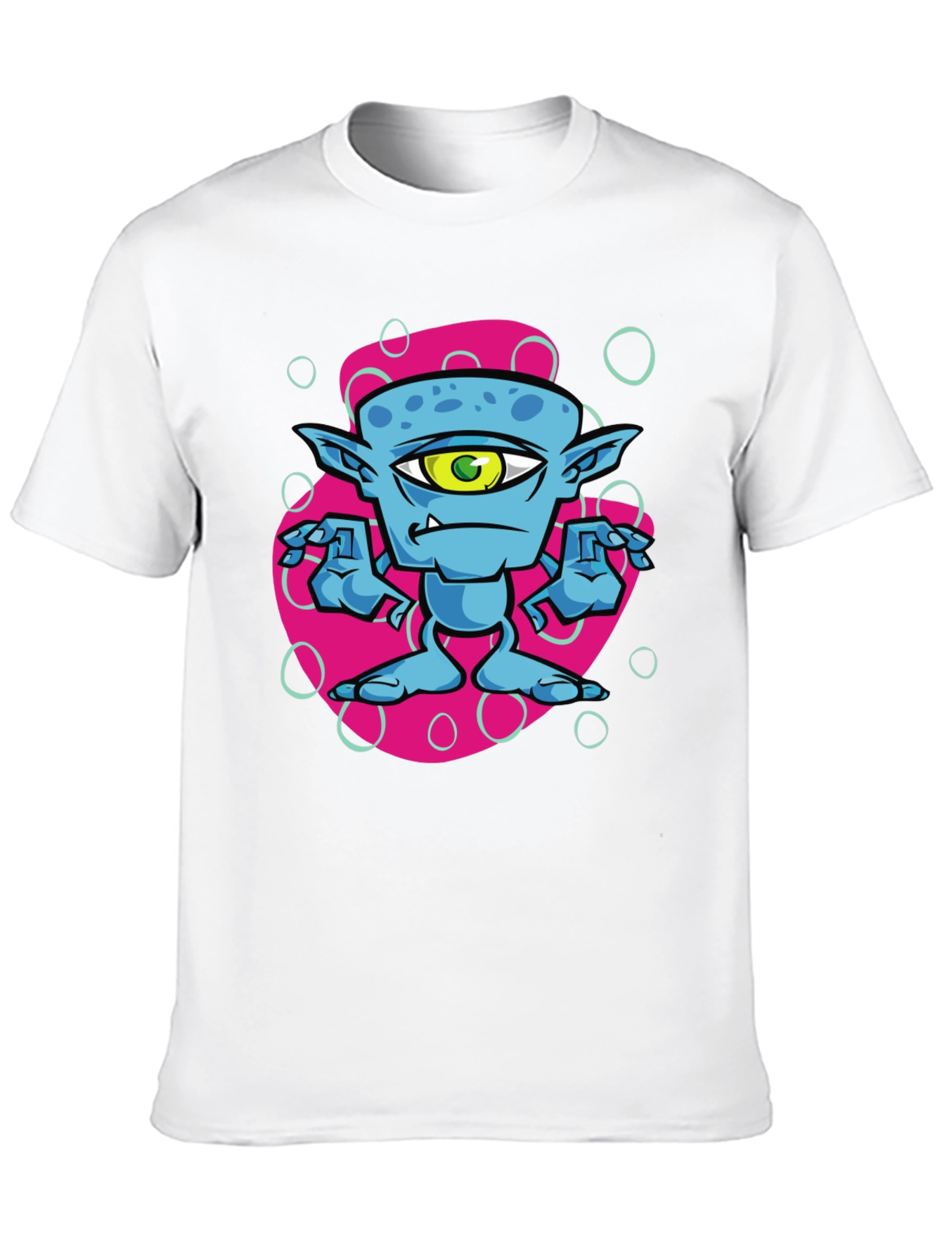 One-Eyed Alien Cartoon Graphic Tee - Black