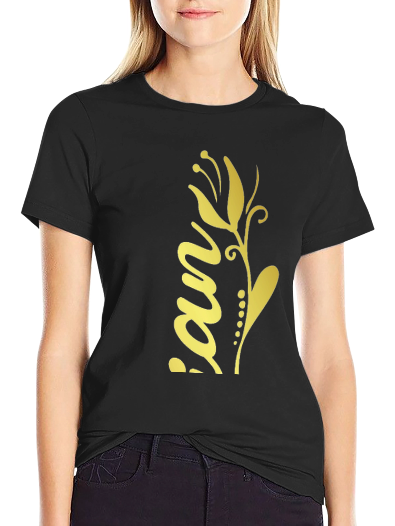 Black Floral Print Graphic Tee Shirt