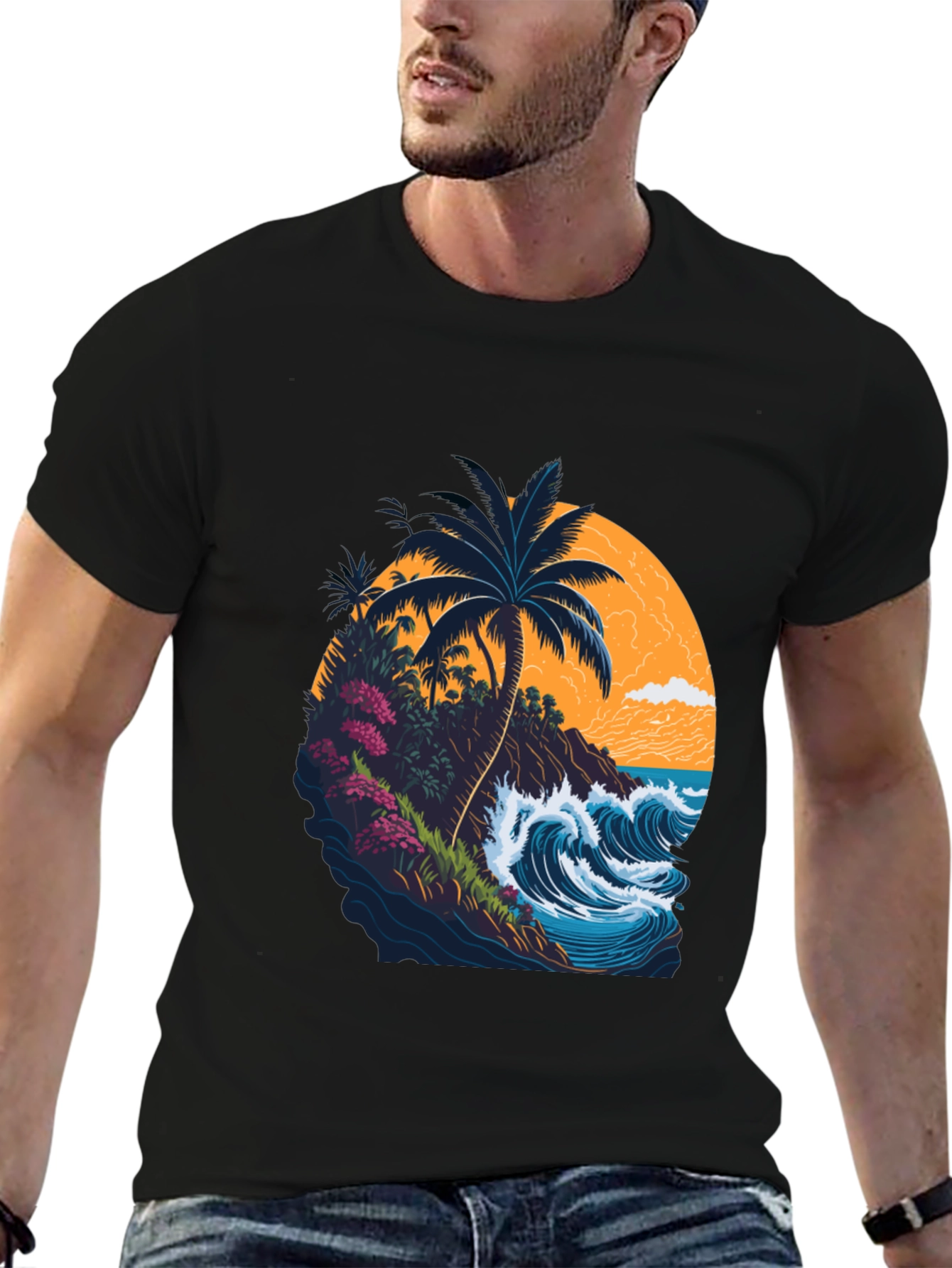 Tropical Island Graphic Tee - Black