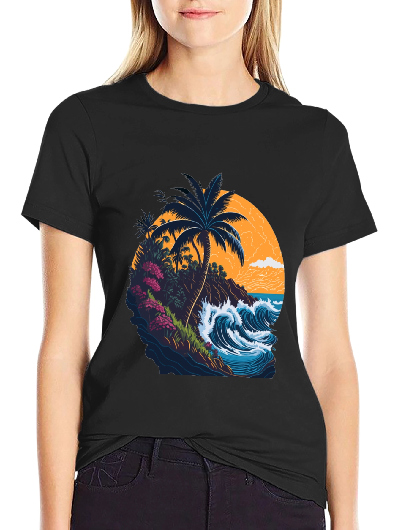 Tropical Island Graphic Tee - Black