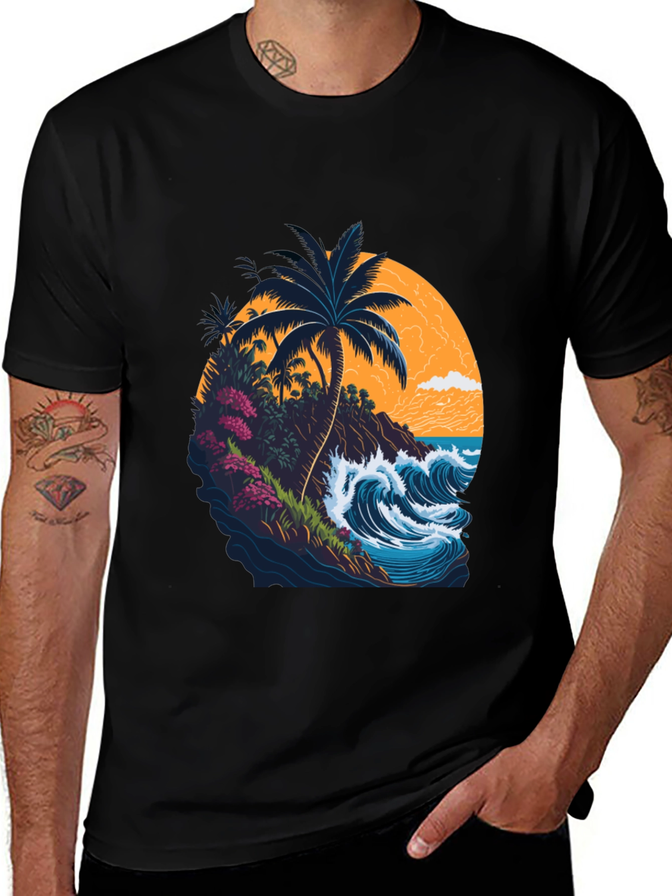Tropical Island Graphic Tee - Black